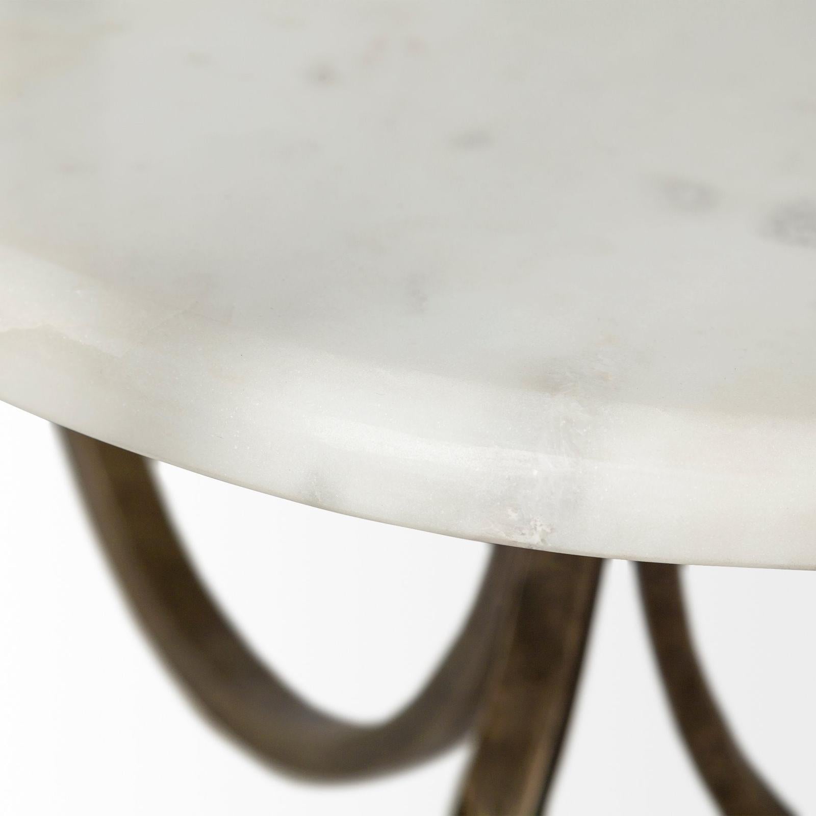 Mercana Reinhardt Round Glass Top Metal and Marble Detail End/Side Table