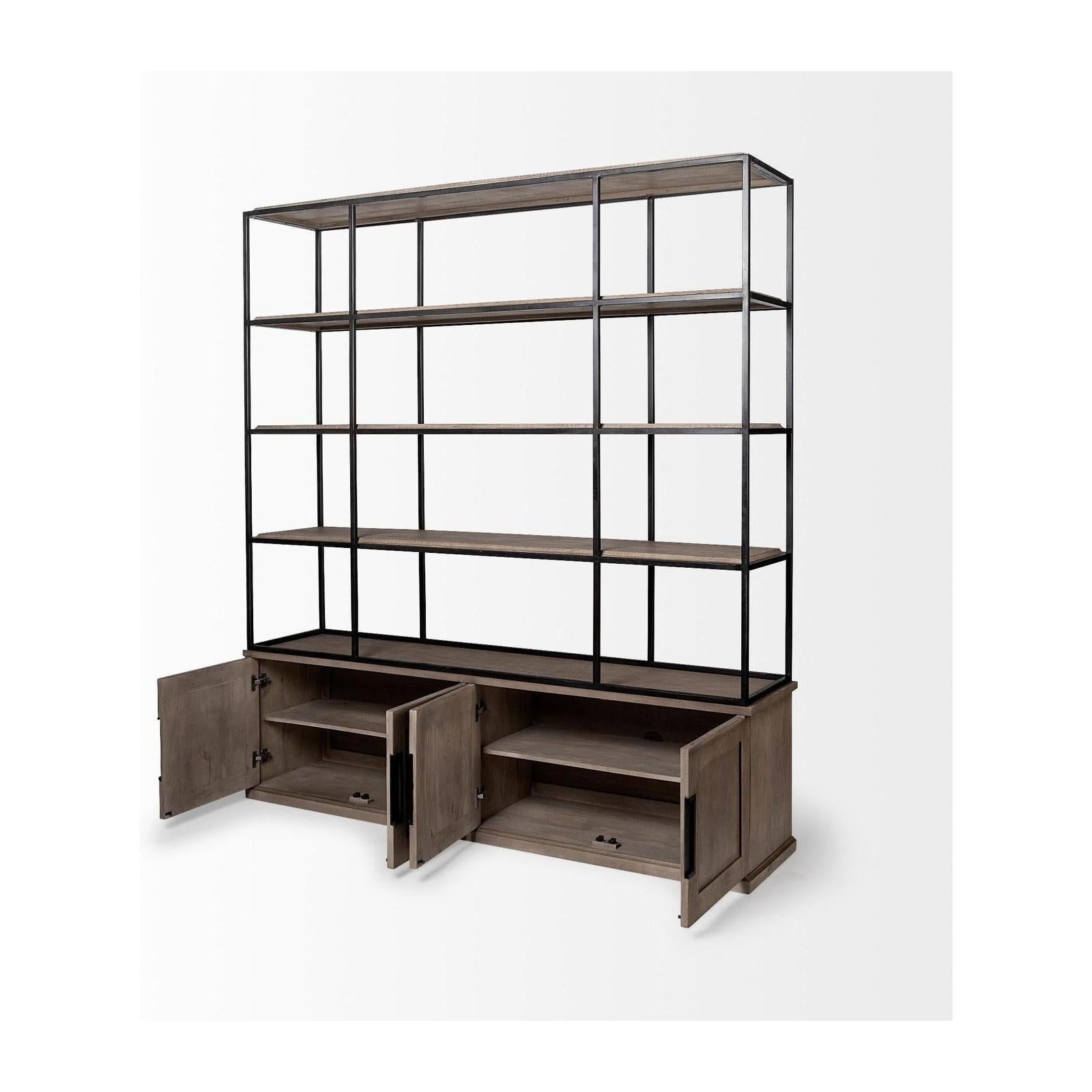 Mercana Braxton Light Brown Wood and Iron Three Shelf Shelving Unit