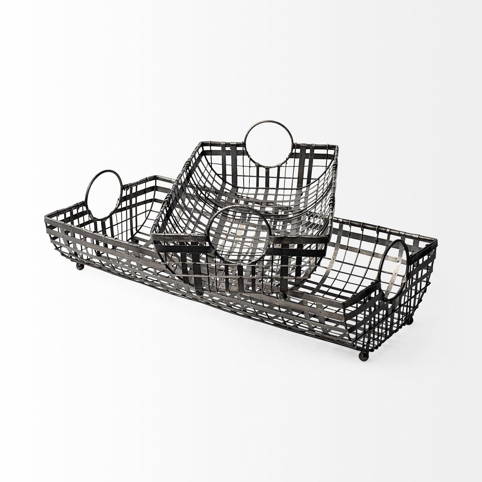 Mercana Kenneth Gray Metal Baskets- Set of 2 Clearance