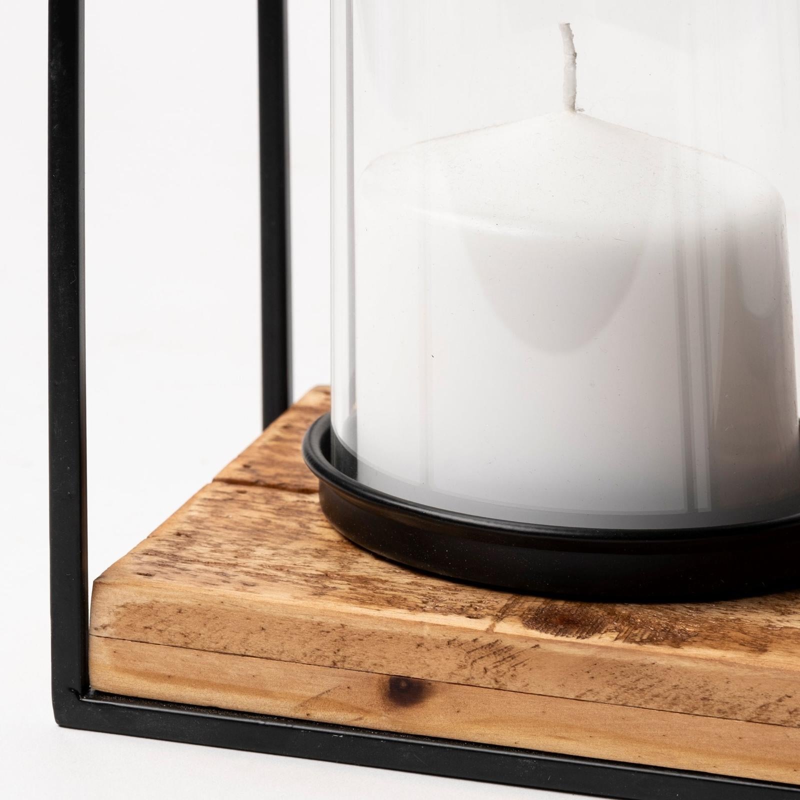 Mercana Leopold Black Metal Wooden Base Table Candle Holders - Set of 2
