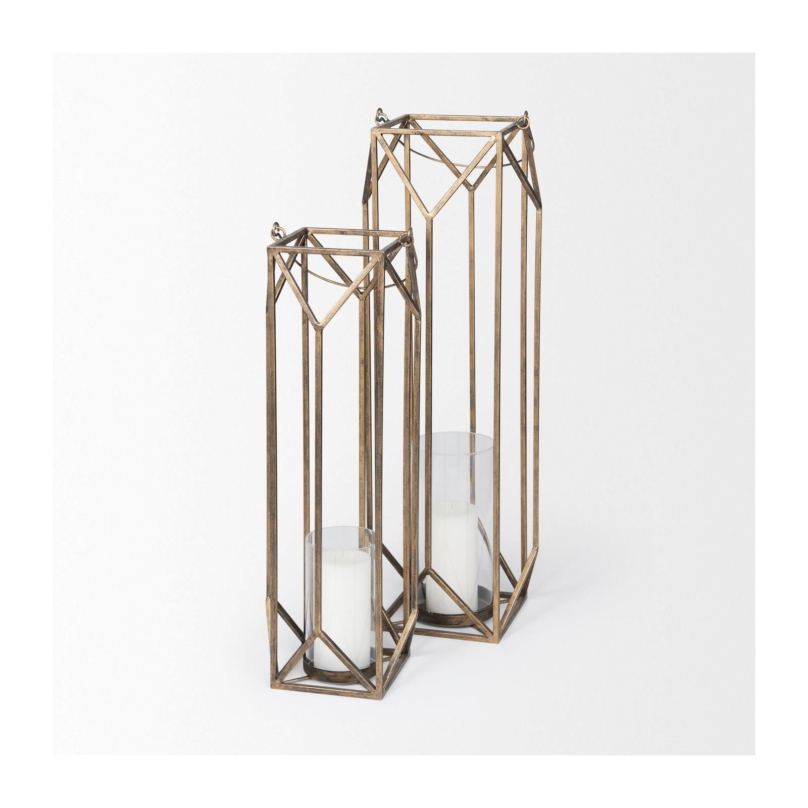 Mercana Ivy Gold Metal Geometric Cage Candle Holder Lantern Clearance