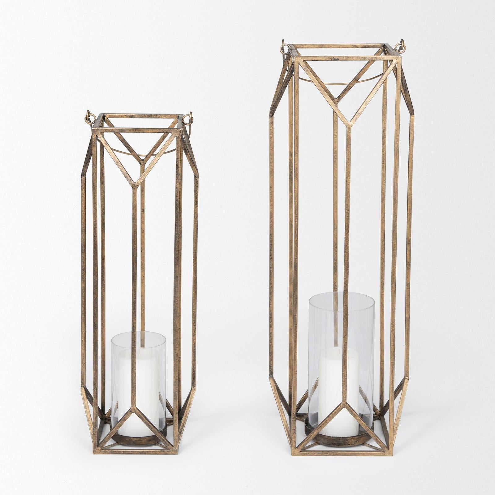 Mercana Ivy Gold Metal Geometric Cage Candle Holder Lantern Clearance