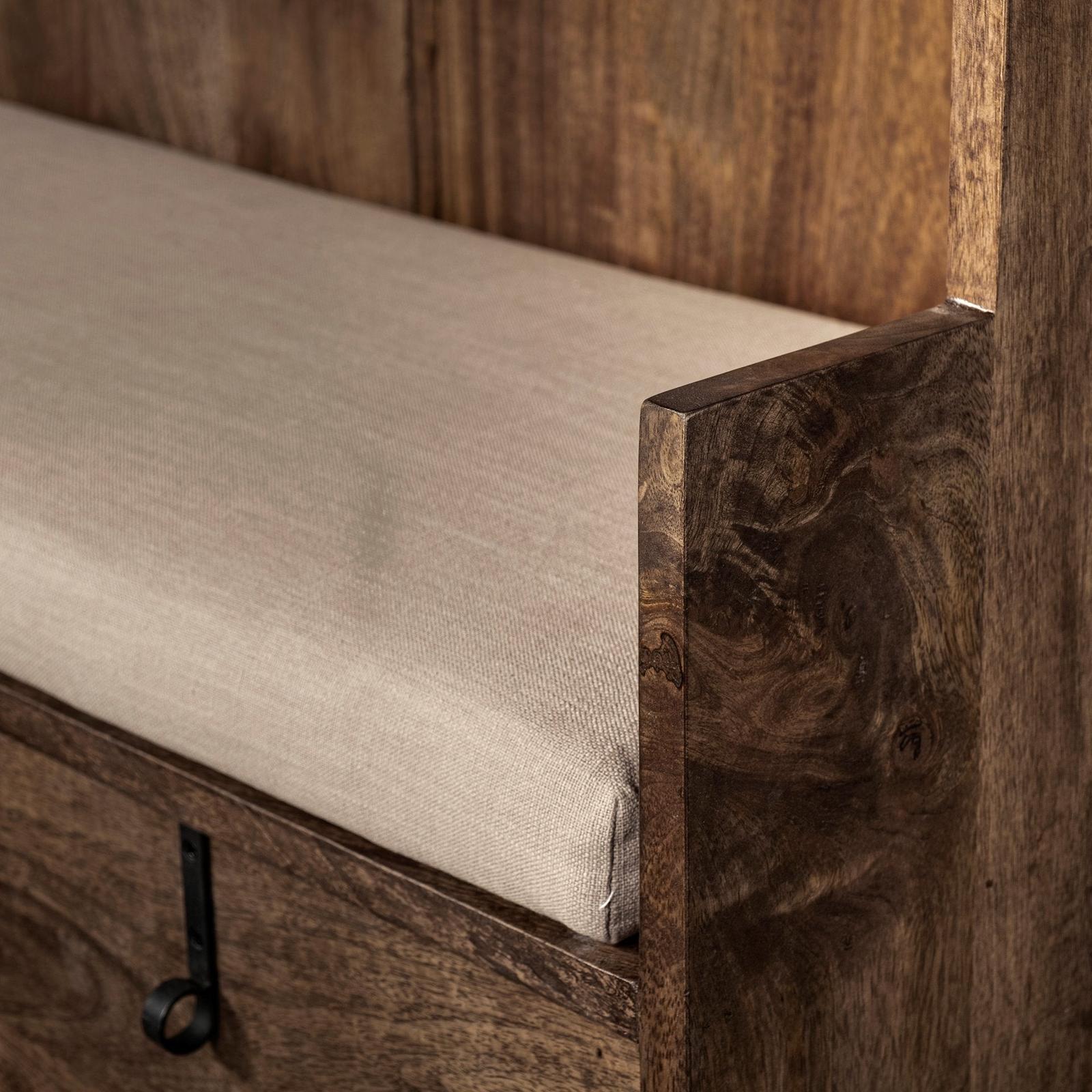 Mercana Glenn Dark Brown Wood w/ Cream Fabric Seat-3 Drawers Hall Tree