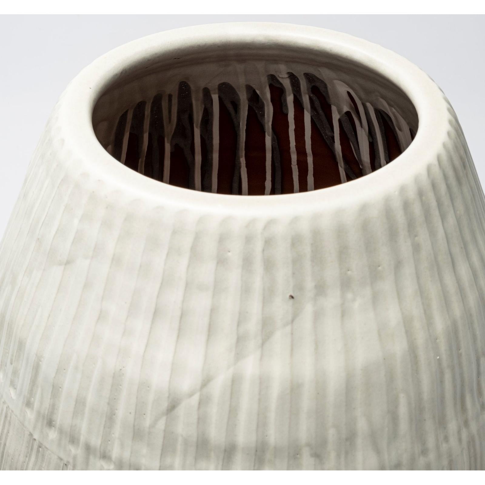 Mercana Reyan Pearl White Ceramic Striped Vase