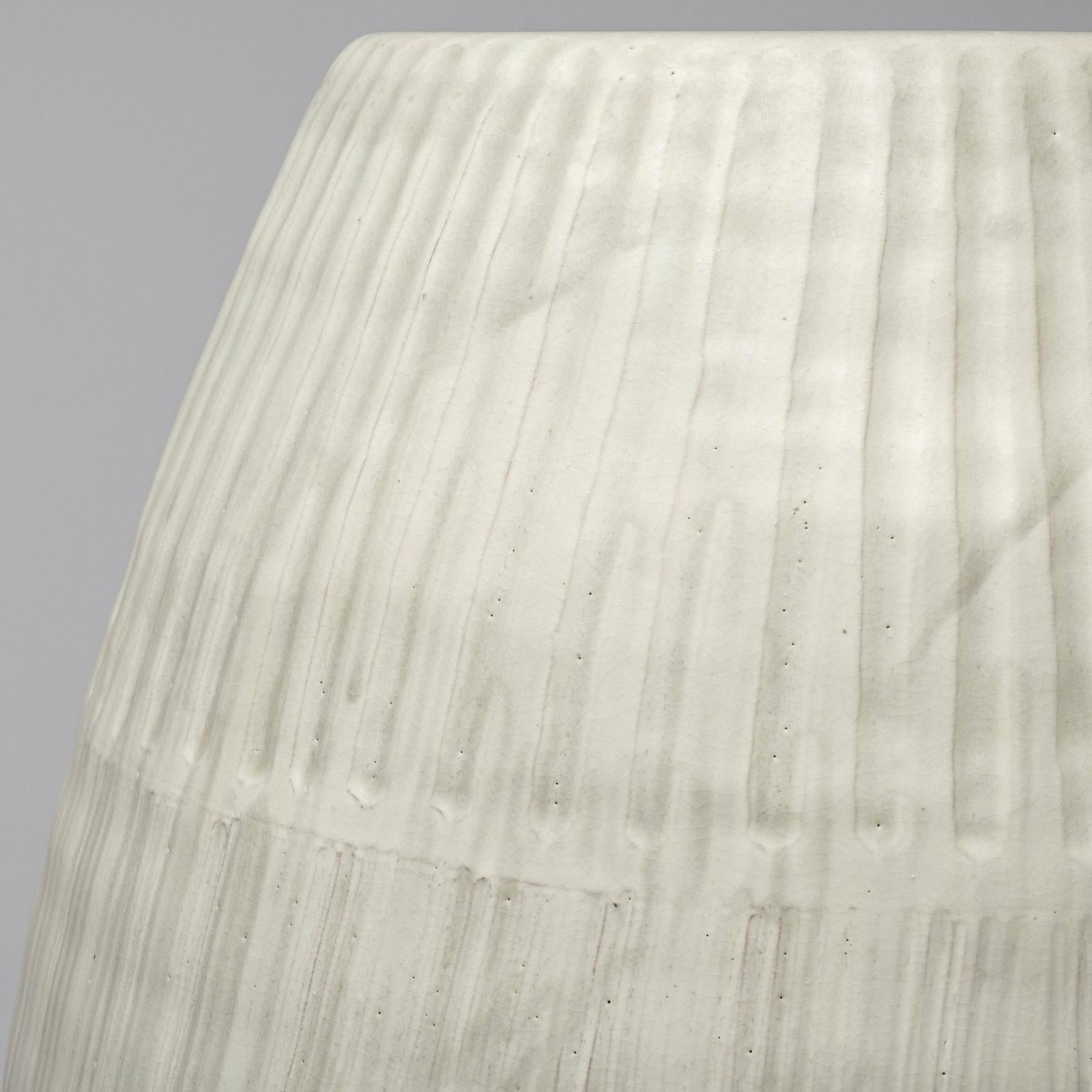 Mercana Reyan Pearl White Ceramic Striped Vase