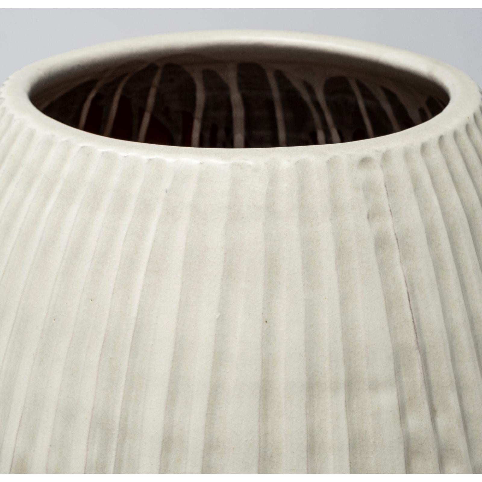 Mercana Reyan Pearl White Ceramic Striped Vase