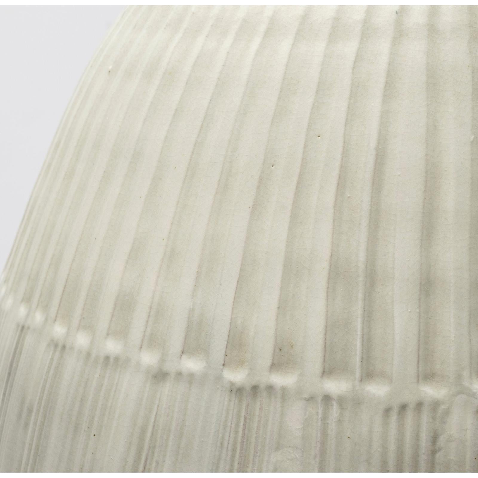 Mercana Reyan Pearl White Ceramic Striped Vase