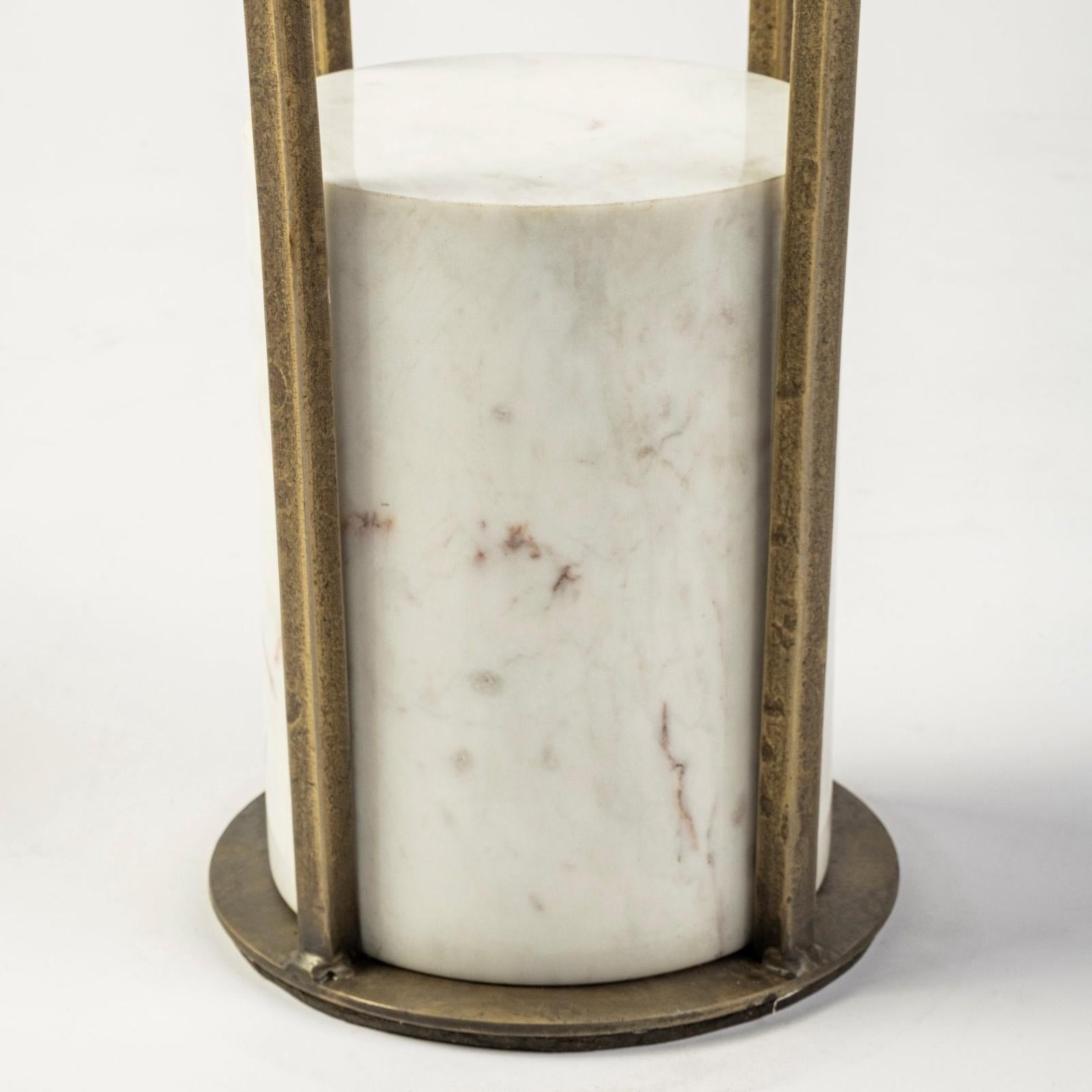 Mercana Jacinta Round Glass Top Metal and Marble Pedestal End/Side Table