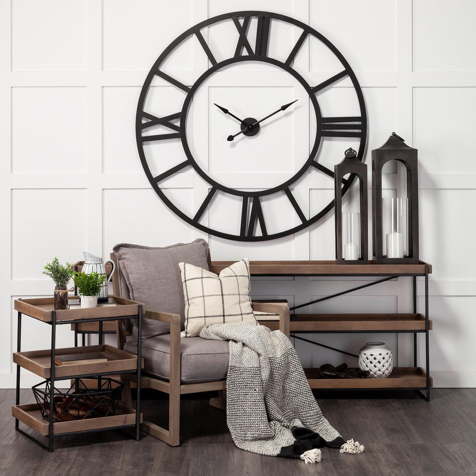 Mercana Trey Square Medium Brown Wooden Three-Tiered Black Iron Frame End/Side Table