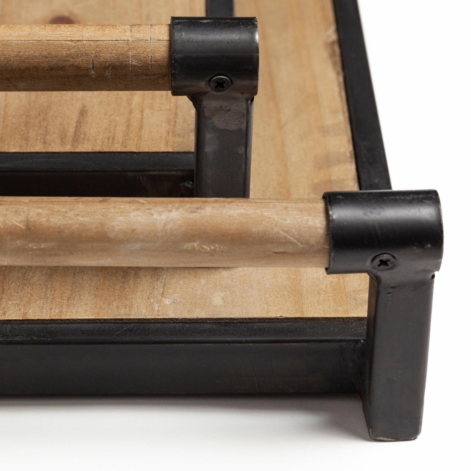 Mercana Benson Brown Wood Black Metal Trays- Set of 2