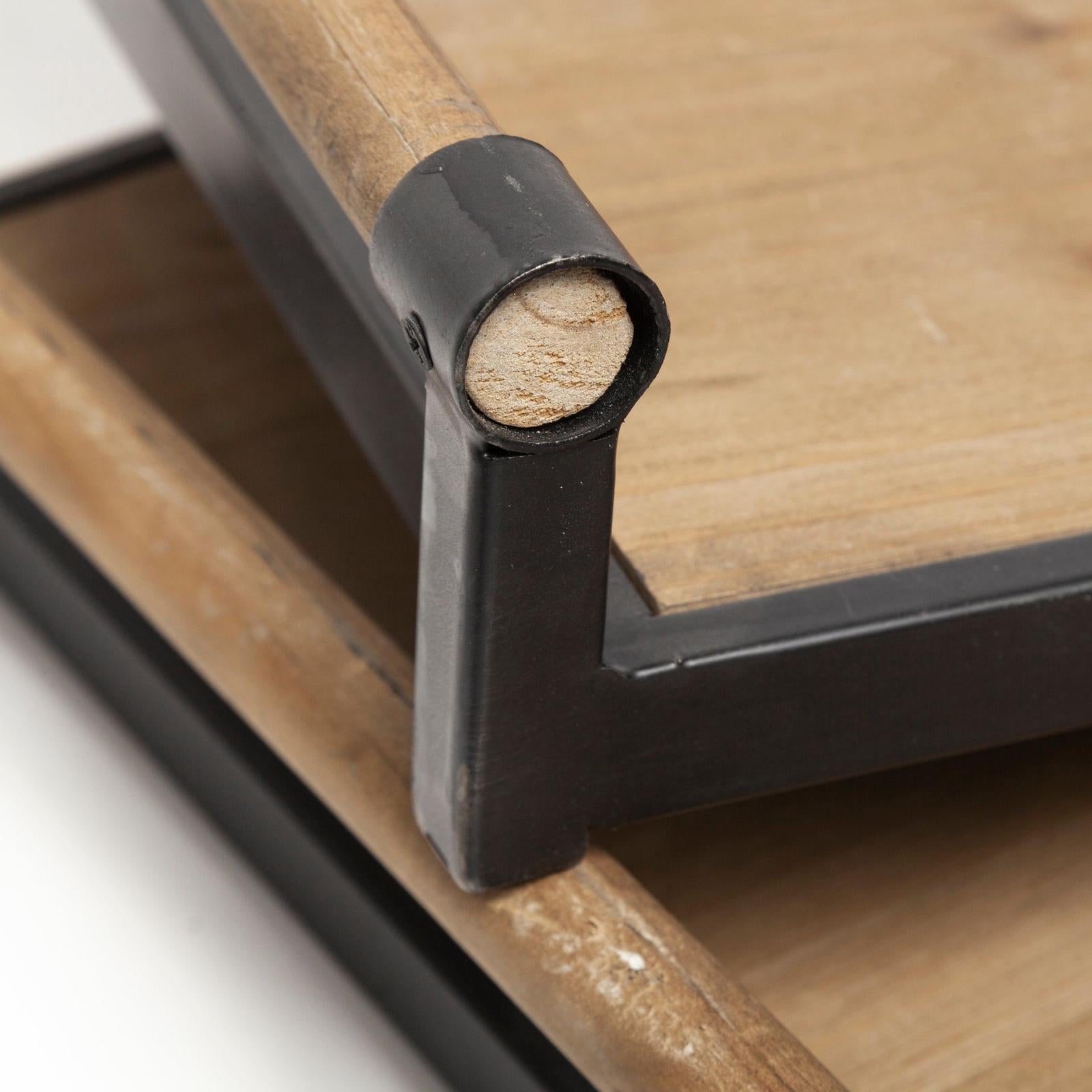 Mercana Benson Brown Wood Black Metal Trays- Set of 2
