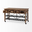 Mercana Stuart I Brown Solid Wood Top Two-Tier Black Metal Rolling Kitchen Island