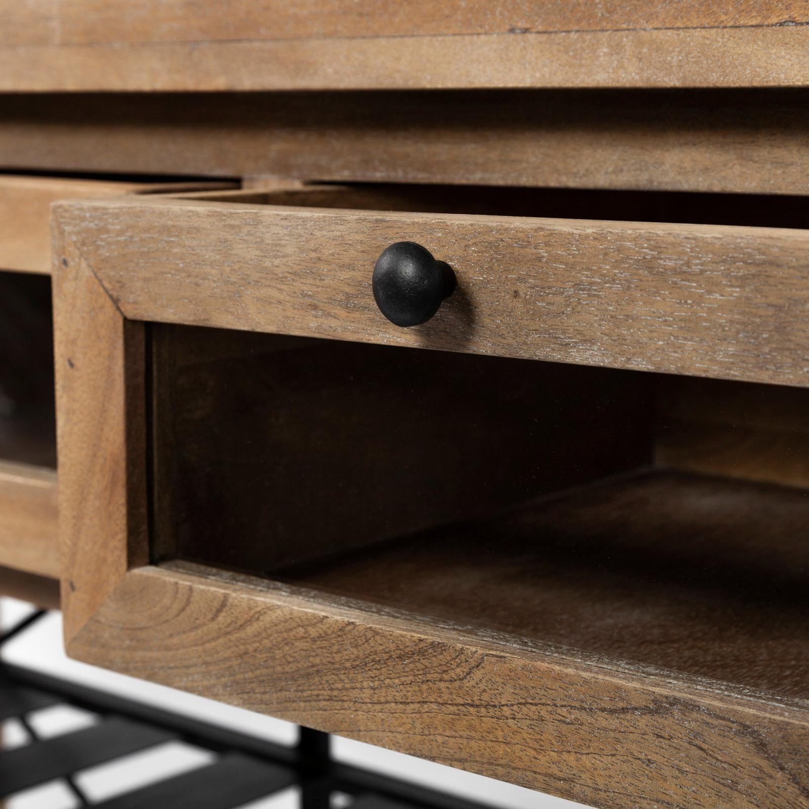 Mercana Stuart I Brown Solid Wood Top Two-Tier Black Metal Rolling Kitchen Island