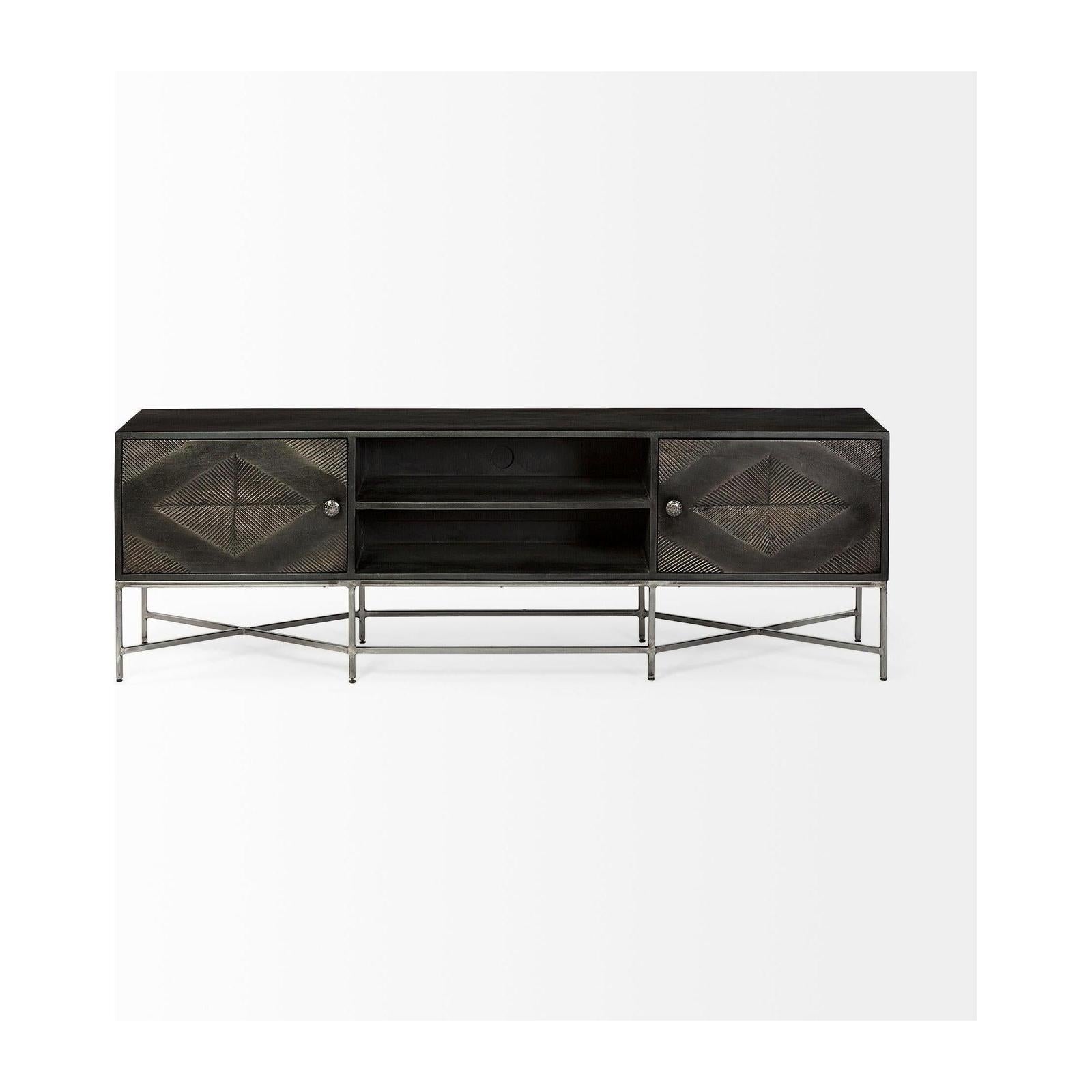 Mercana Hogarth I Dark Brown Solid Wood TV Stand Media Console with Storage, TV up to 81