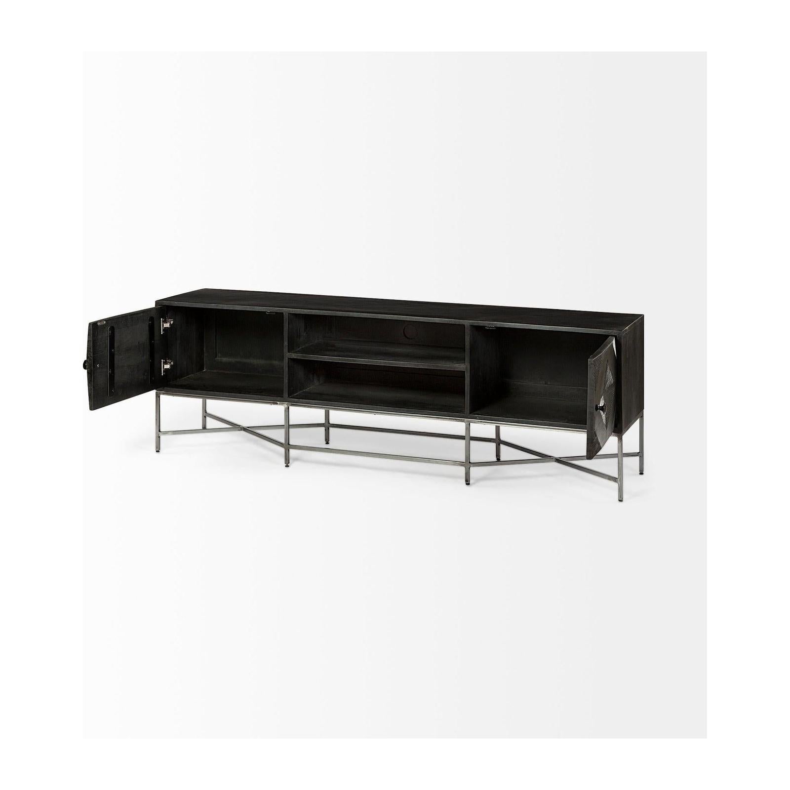 Mercana Hogarth I Dark Brown Solid Wood TV Stand Media Console with Storage, TV up to 81