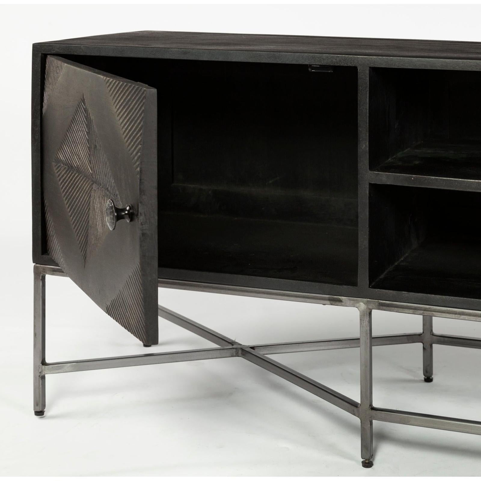 Mercana Hogarth I Dark Brown Solid Wood TV Stand Media Console with Storage, TV up to 81