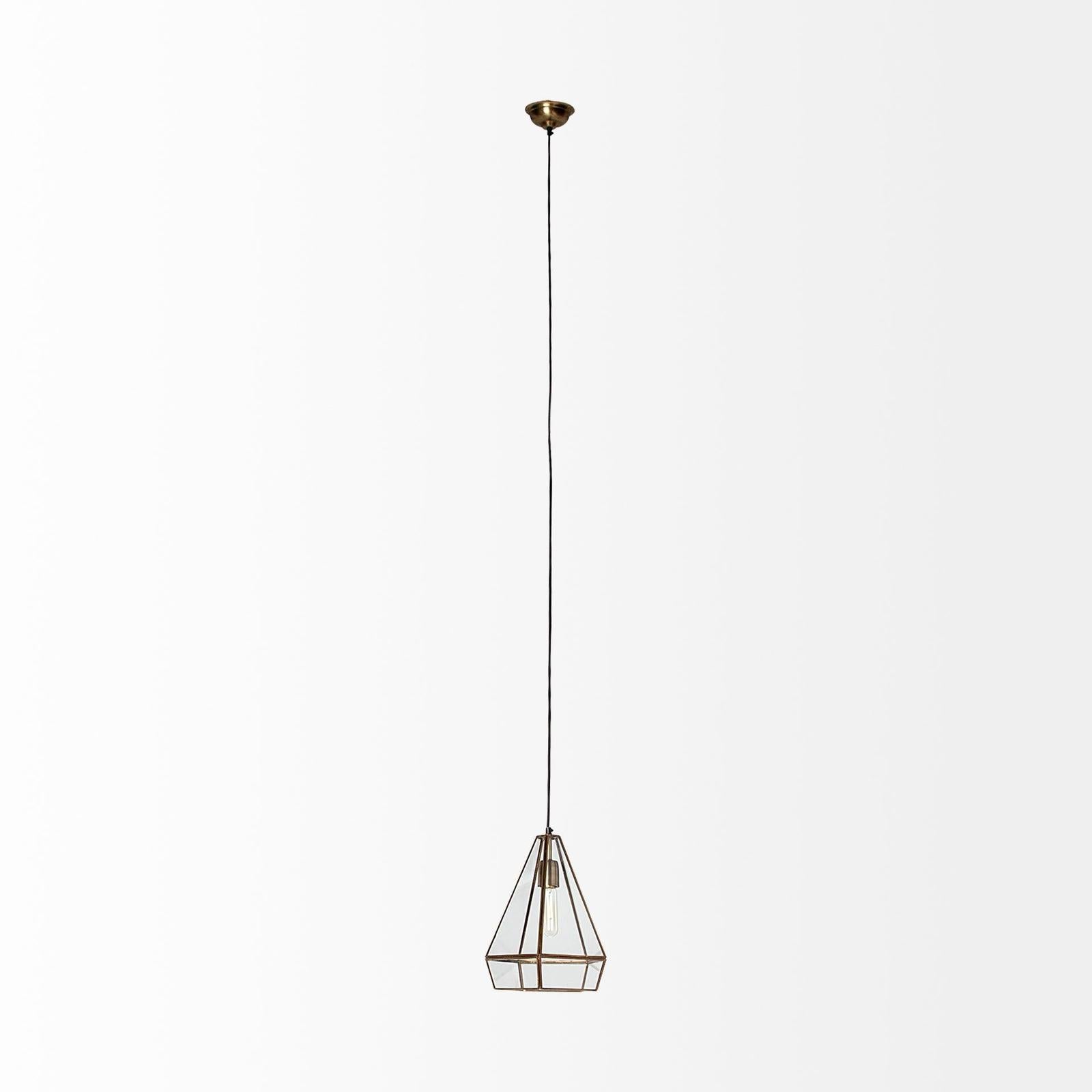 Mercana Prima Gold Metal and Glass Pyramid Pendant Light