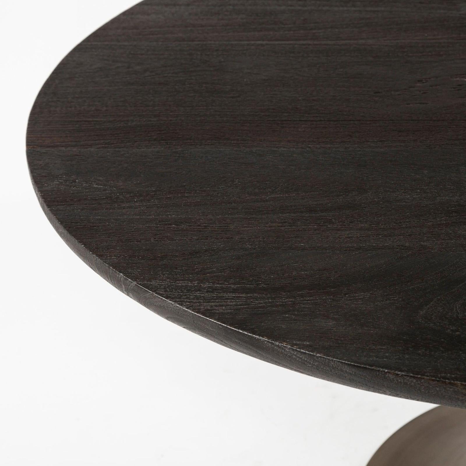 Mercana McLeod Round Brown Solid Wood Top Gold Metal Base Dining Table