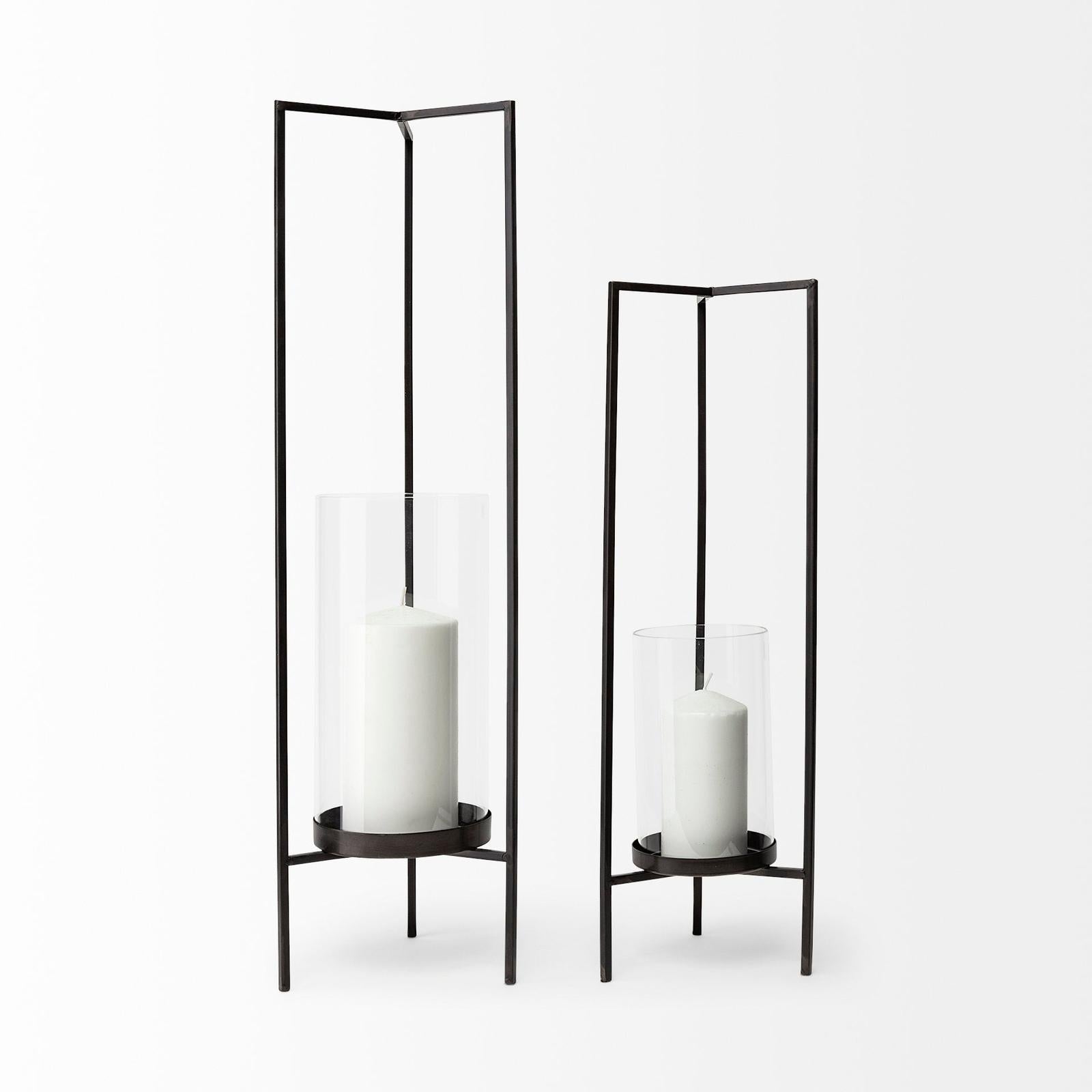 Mercana Abigail I Large Gunmetal Gray Metal Table Candle Holder