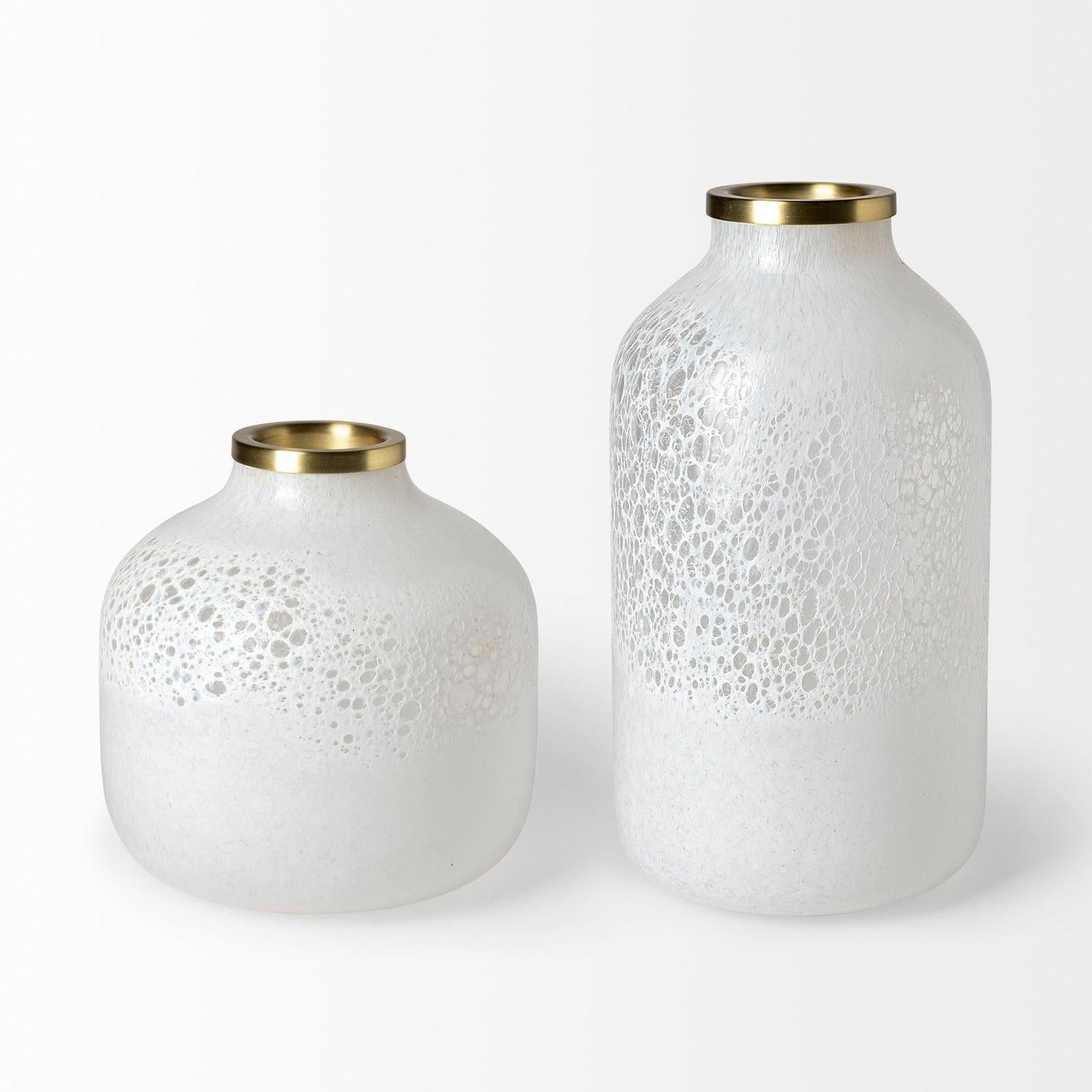 Mercana Pearl Short White Gold Rim Glass Vase Clearance