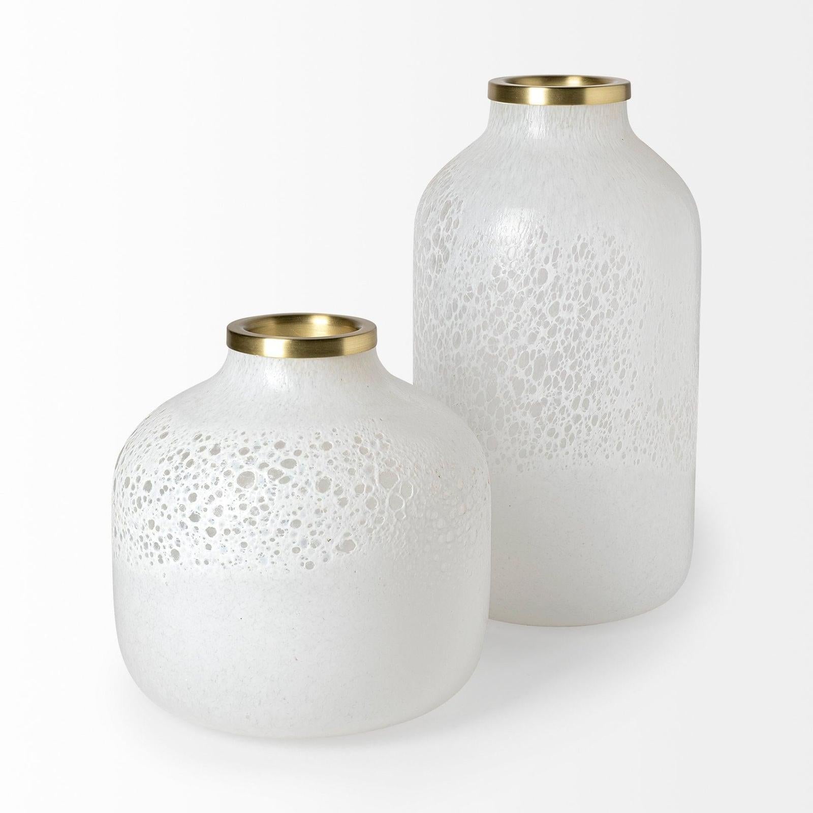 Mercana Pearl Short White Gold Rim Glass Vase Clearance