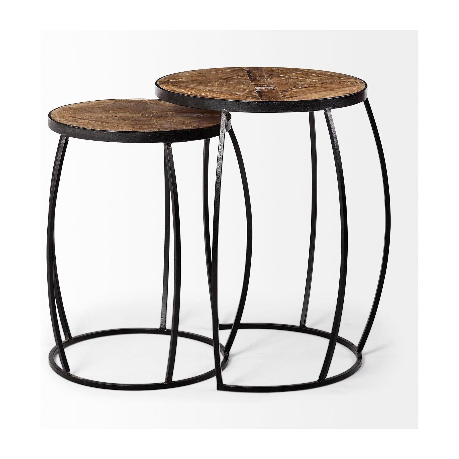 Mercana Clapp Brown Round Wood Top Nesting Accent Tables- Set of 2