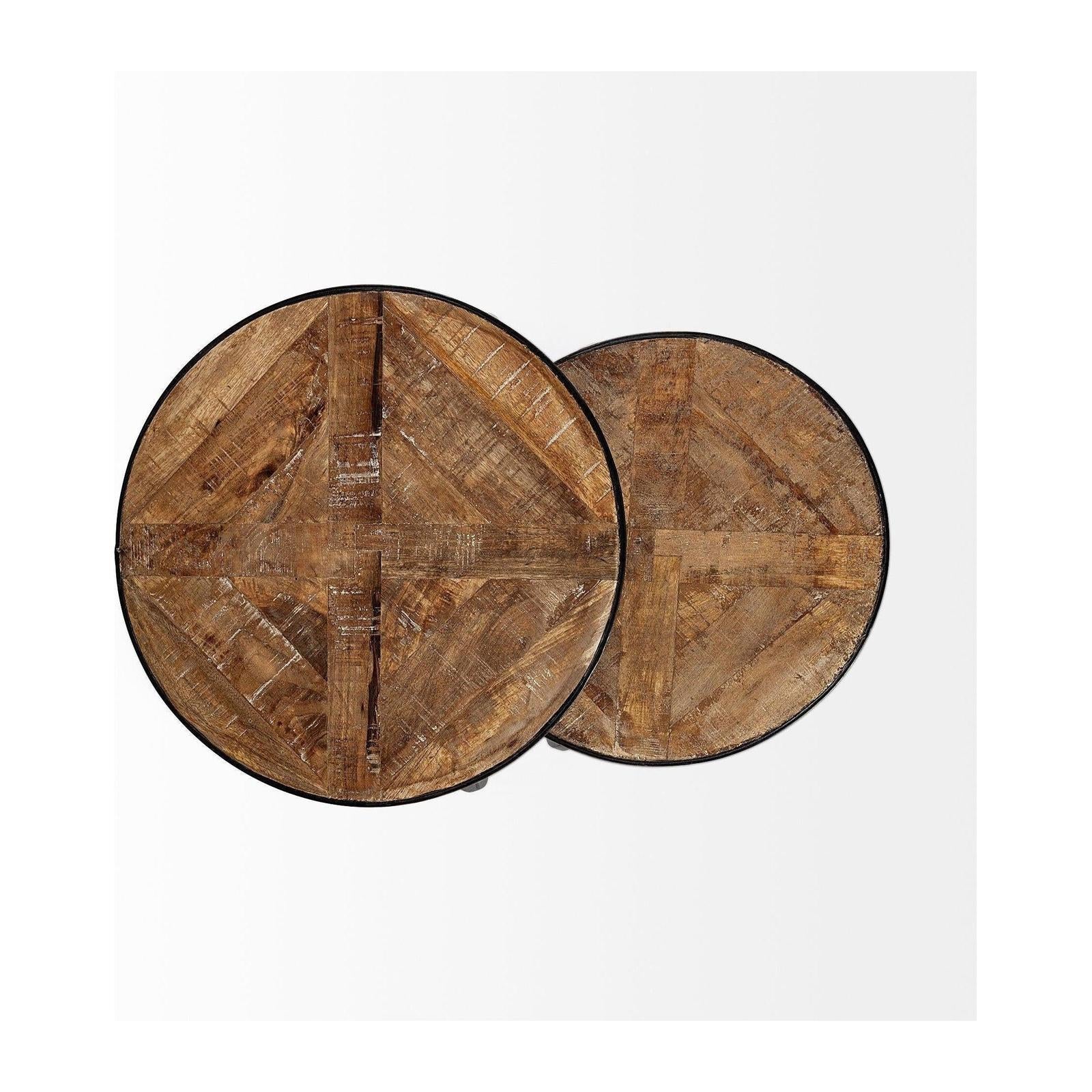 Mercana Clapp Brown Round Wood Top Nesting Accent Tables- Set of 2