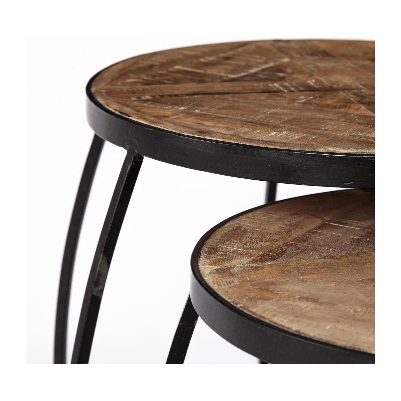 Mercana Clapp Brown Round Wood Top Nesting Accent Tables- Set of 2