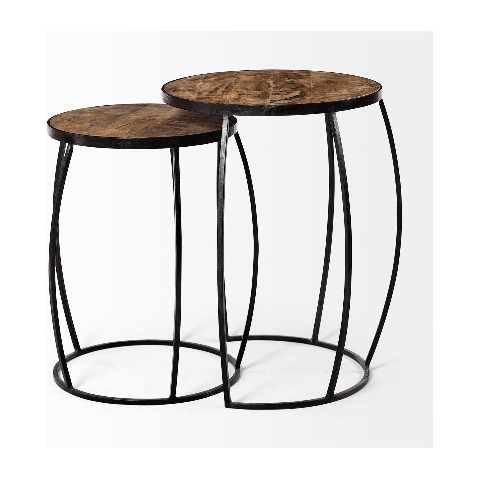 Mercana Clapp Brown Round Wood Top Nesting Accent Tables- Set of 2