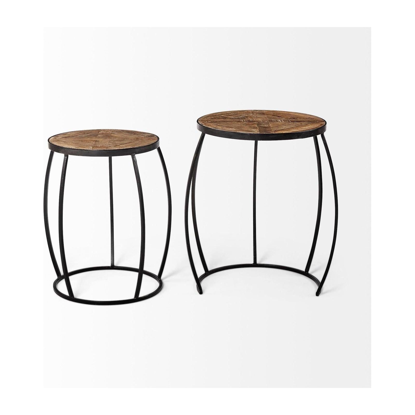 Mercana Clapp Brown Round Wood Top Nesting Accent Tables- Set of 2