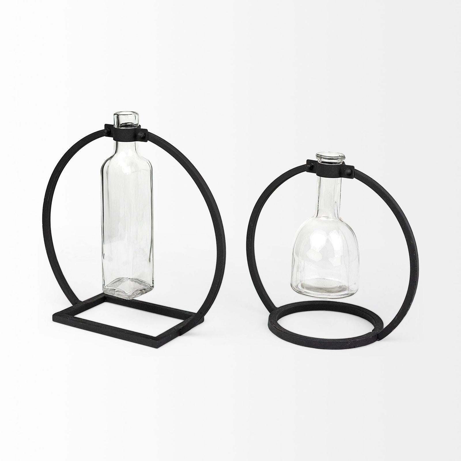 Mercana Monica Black Metal Glass Bottle Vase