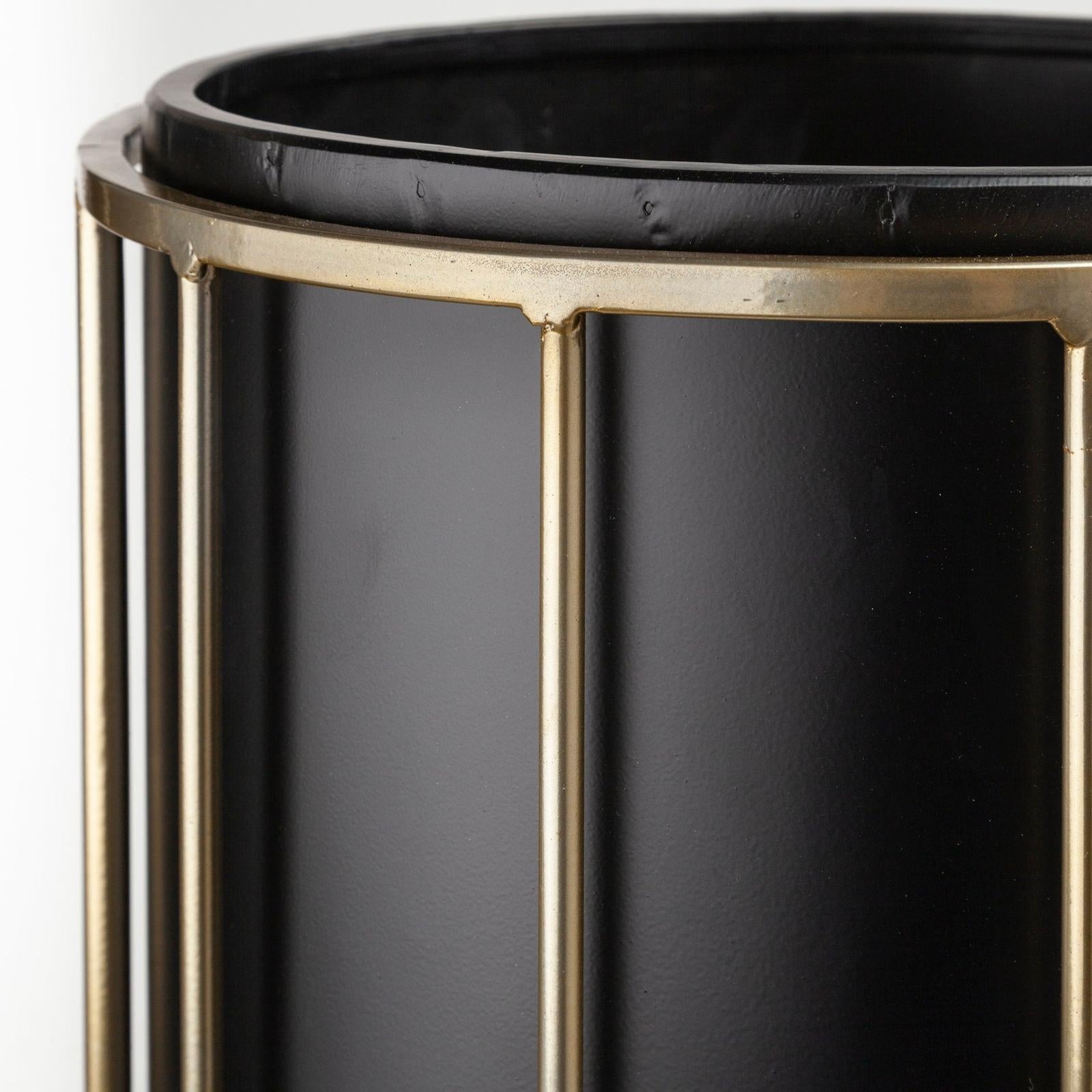 Mercana Pianta Black Metal Insert Brass Frame Plant Stands - Set of 2