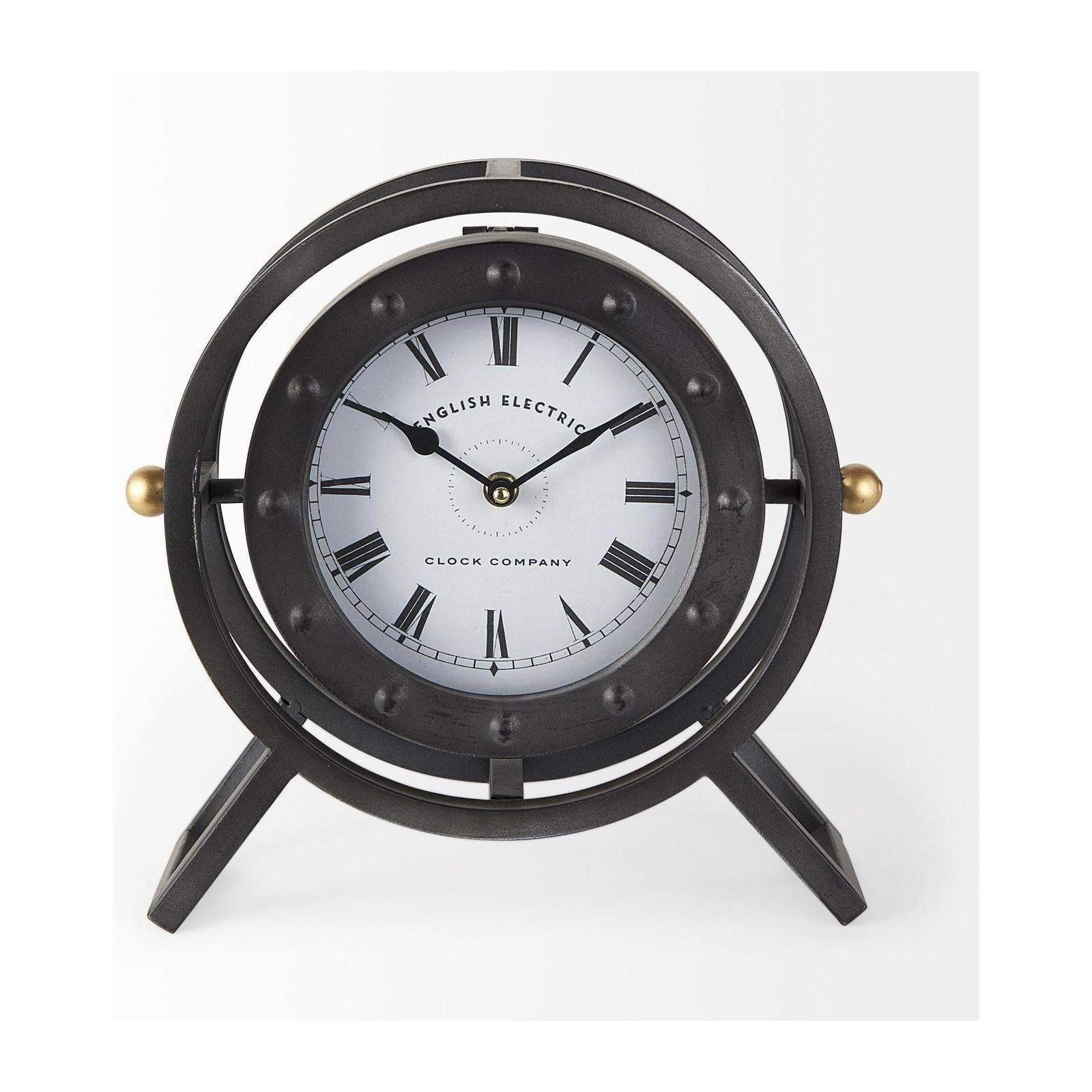 Mercana Gaston Gray Metal Circular Table Clock