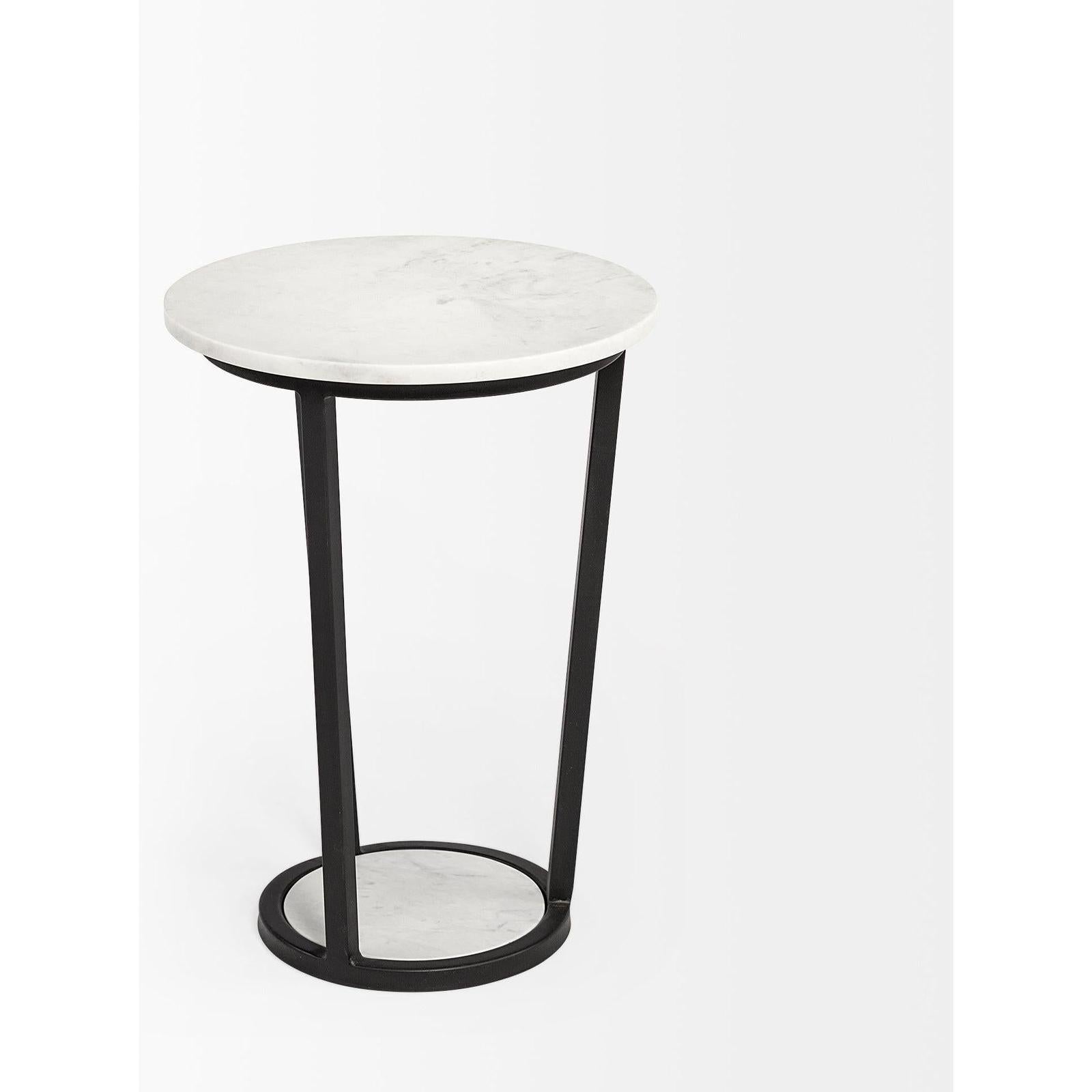 Mercana Bombola White Round Marble Top W/Black Metal Frame Accent Table