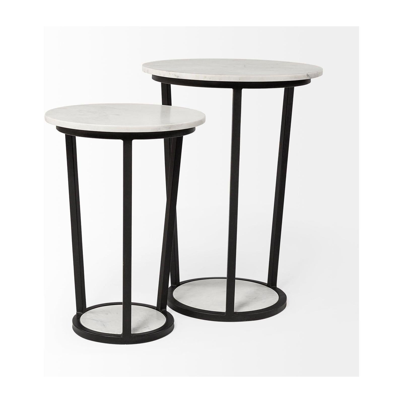 Mercana Bombola White Round Marble Top W/Black Metal Frame Accent Table