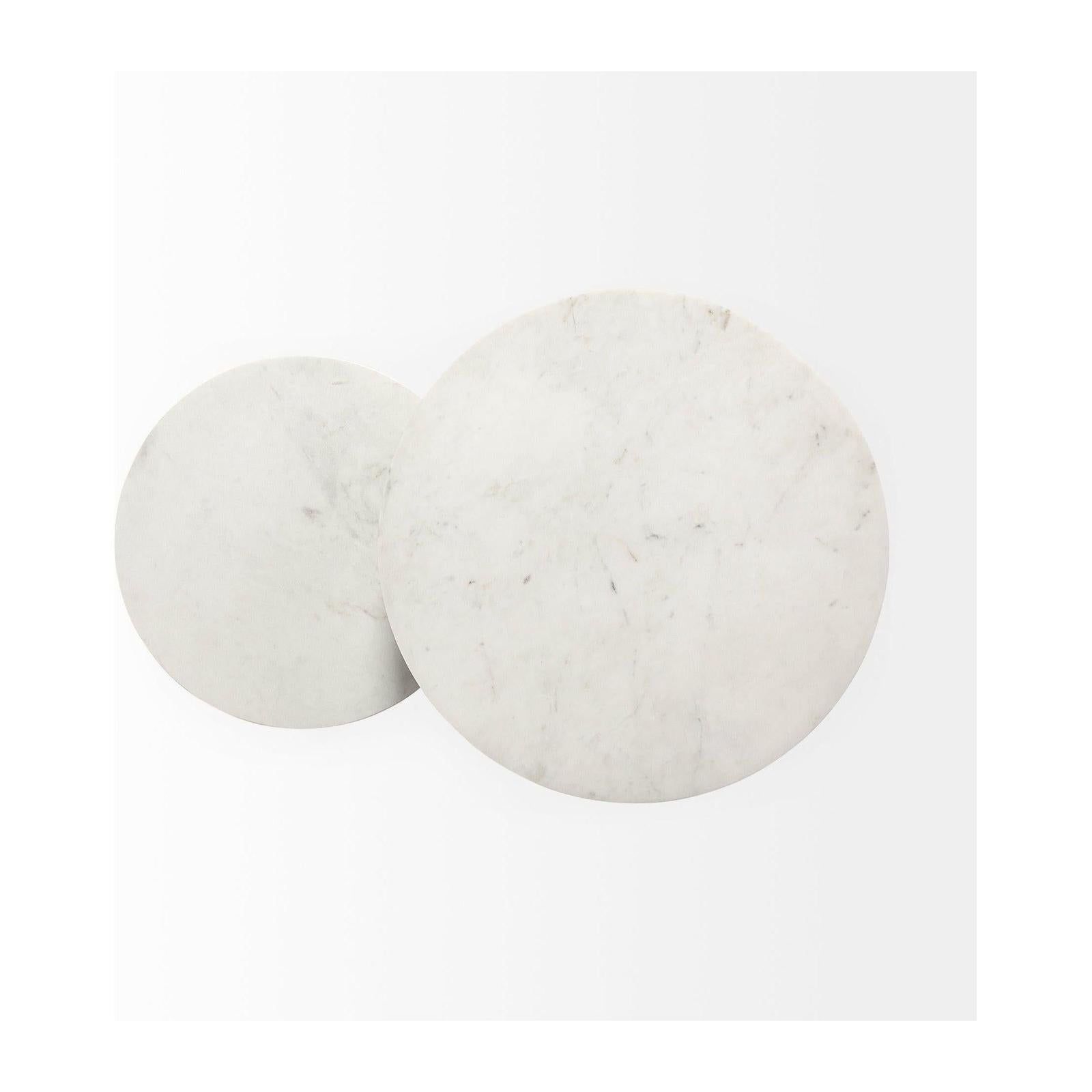 Mercana Bombola White Round Marble Top W/Black Metal Frame Accent Table