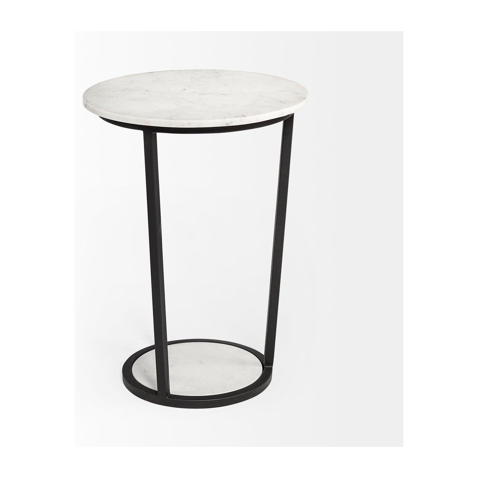 Mercana Bombola White Round Marble Top W/Black Metal Frame Accent Table