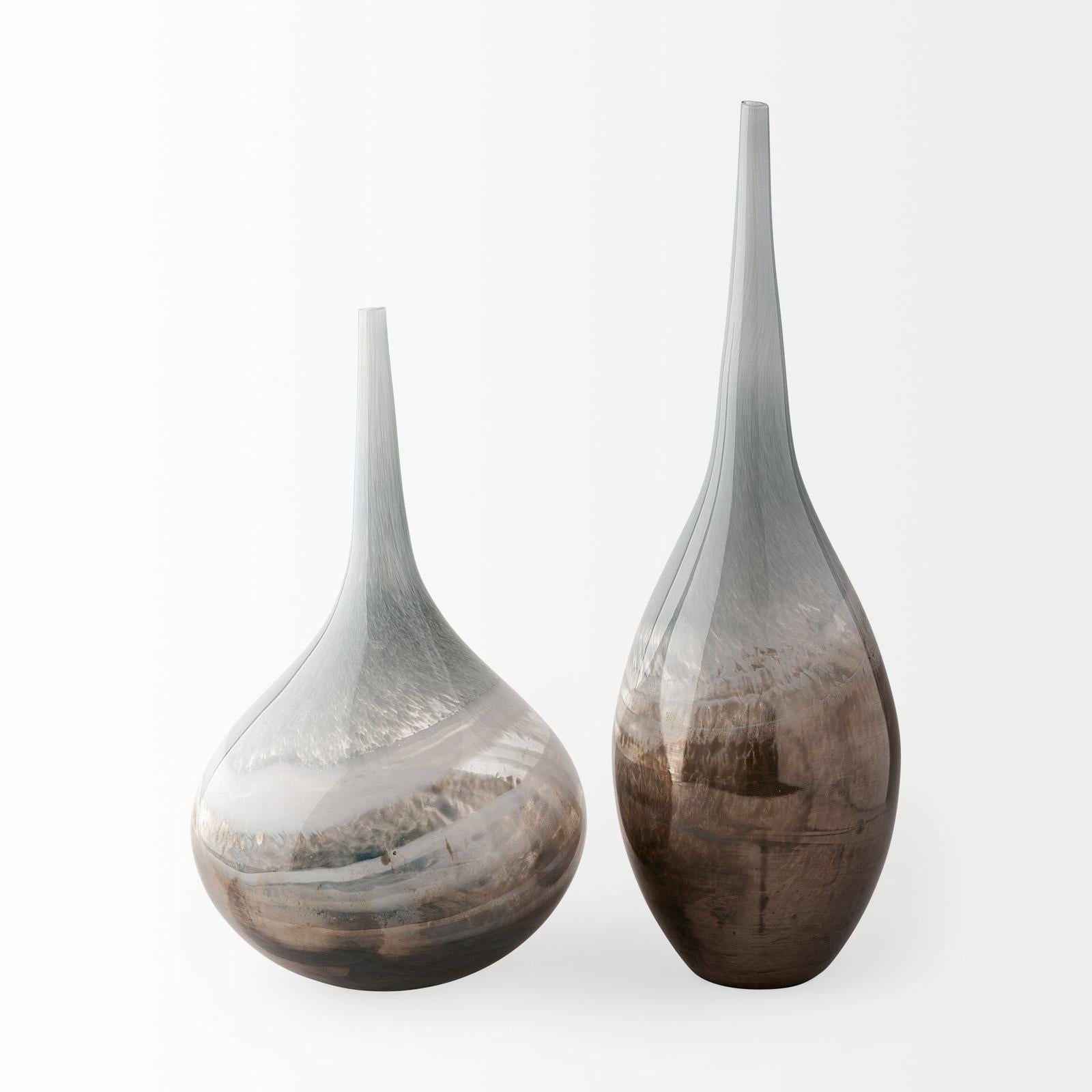 Mercana Erie II Tall Two Toned Sky Blue Dark Brown Blown Glass Vase