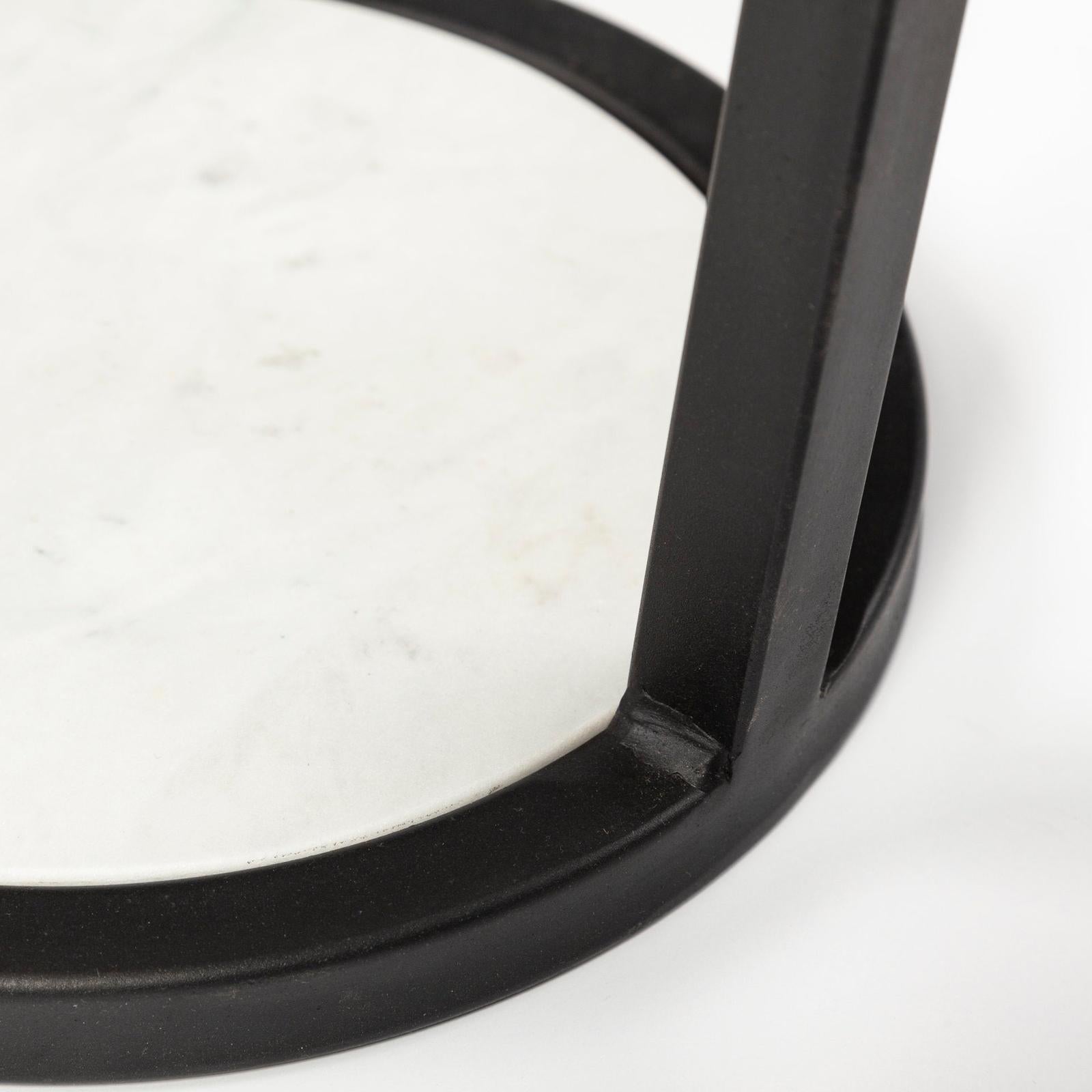 Mercana Bombola White Round Marble Top W/Black Metal Frame Accent Table