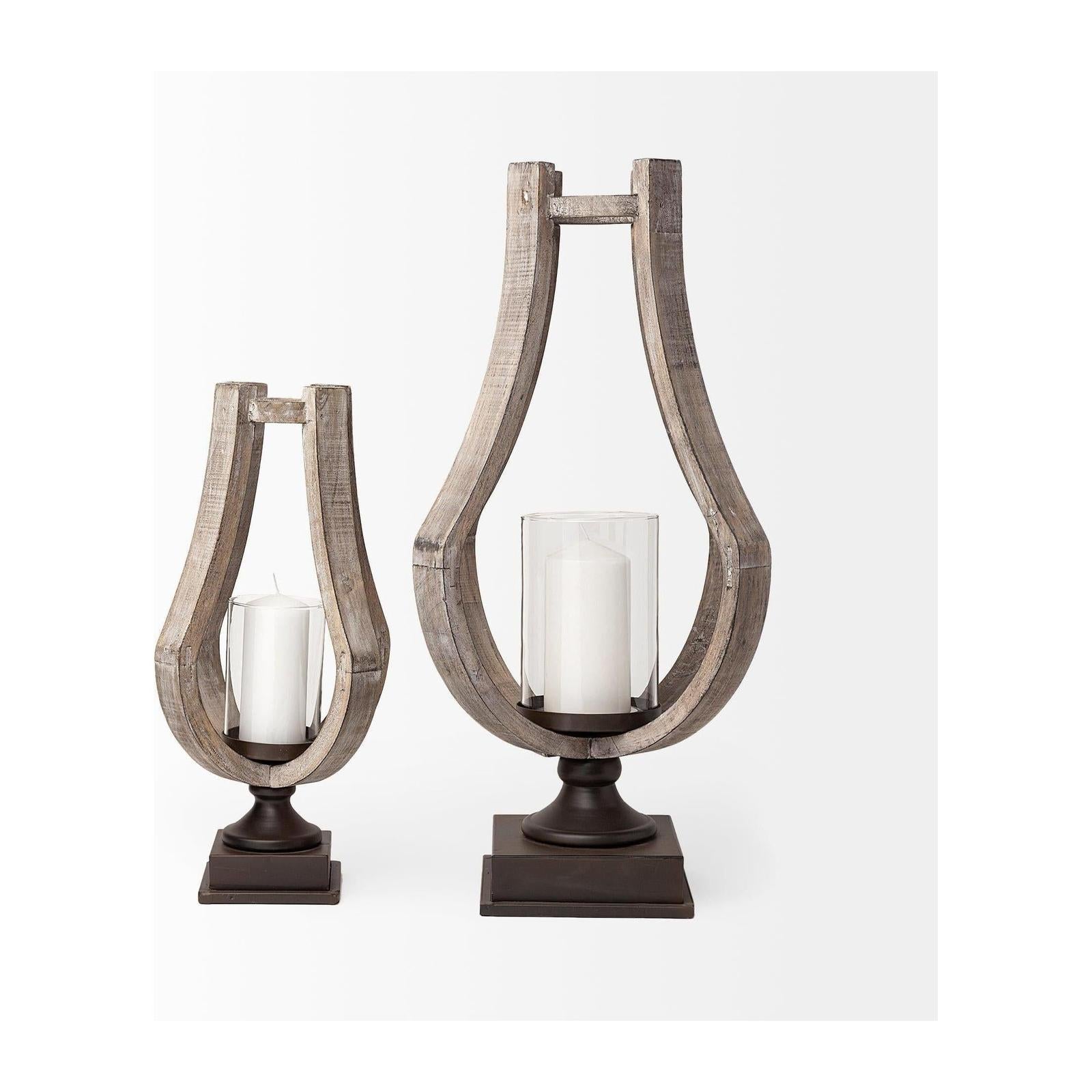 Mercana Brillion Rustic Wood Metal Table Candle Holder Clearance