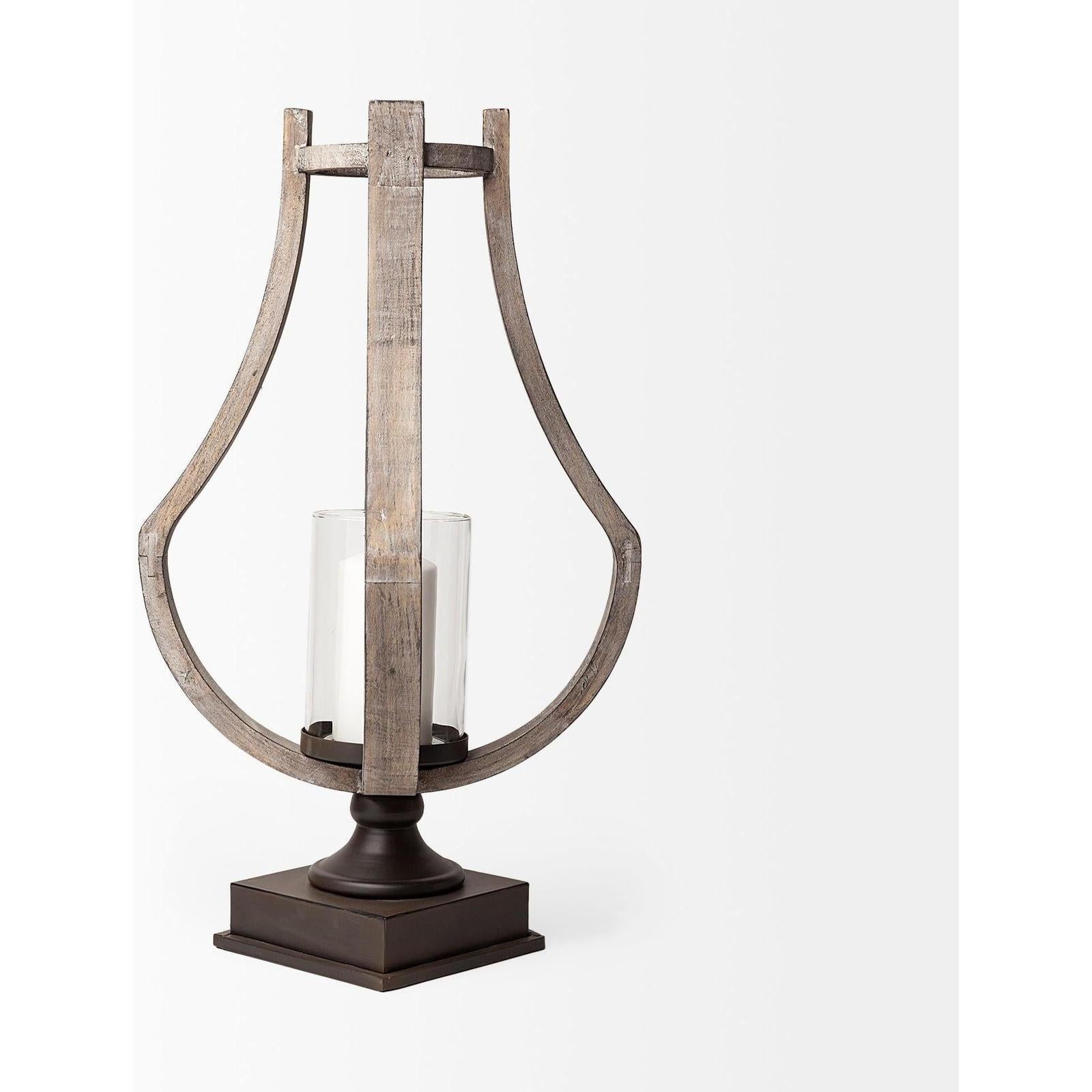 Mercana Brillion Rustic Wood Metal Table Candle Holder Clearance