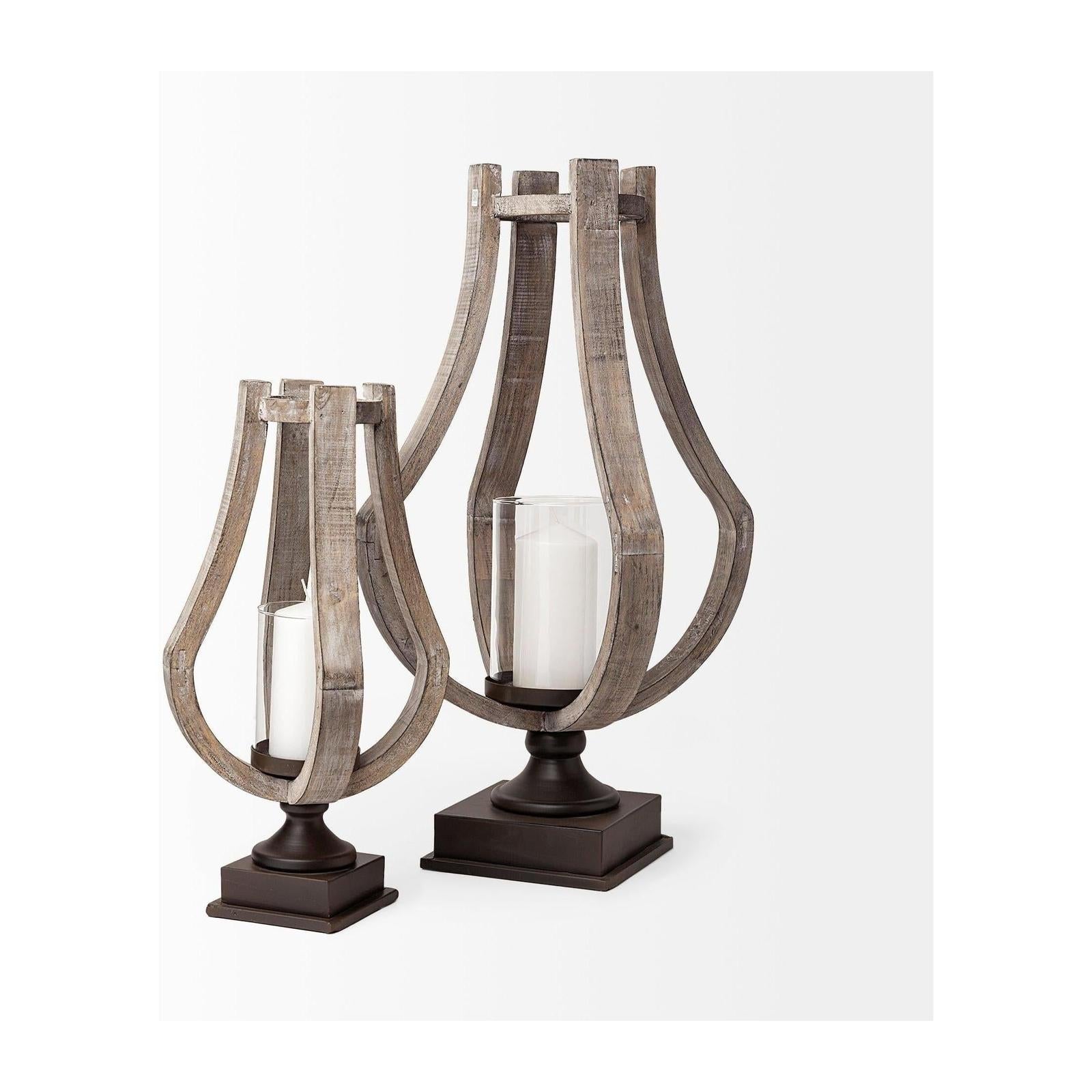 Mercana Brillion Rustic Wood Metal Table Candle Holder Clearance