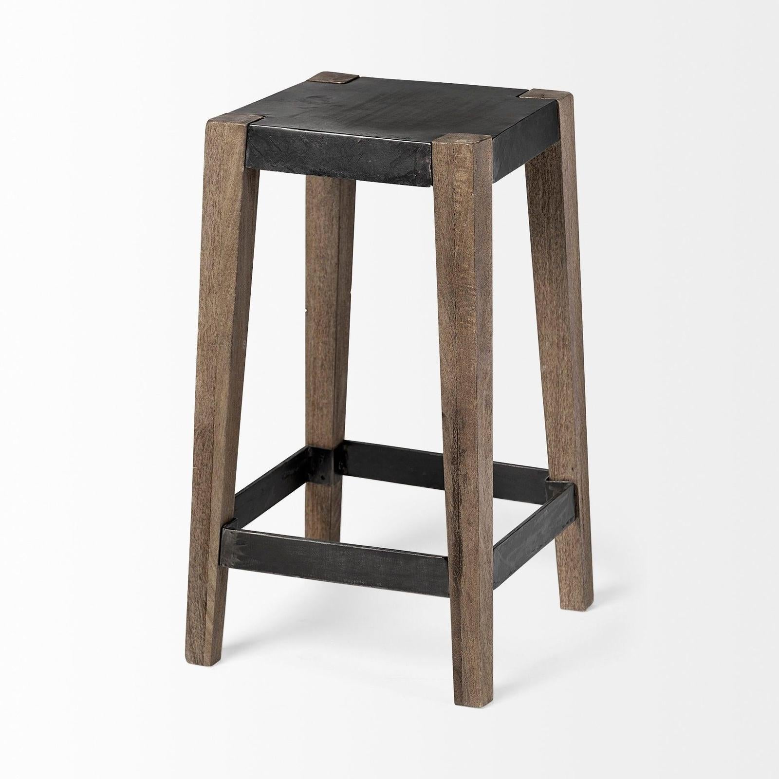 Mercana Nell Black Metal Seat & Foot Rest With Brown Wood Legs Stool