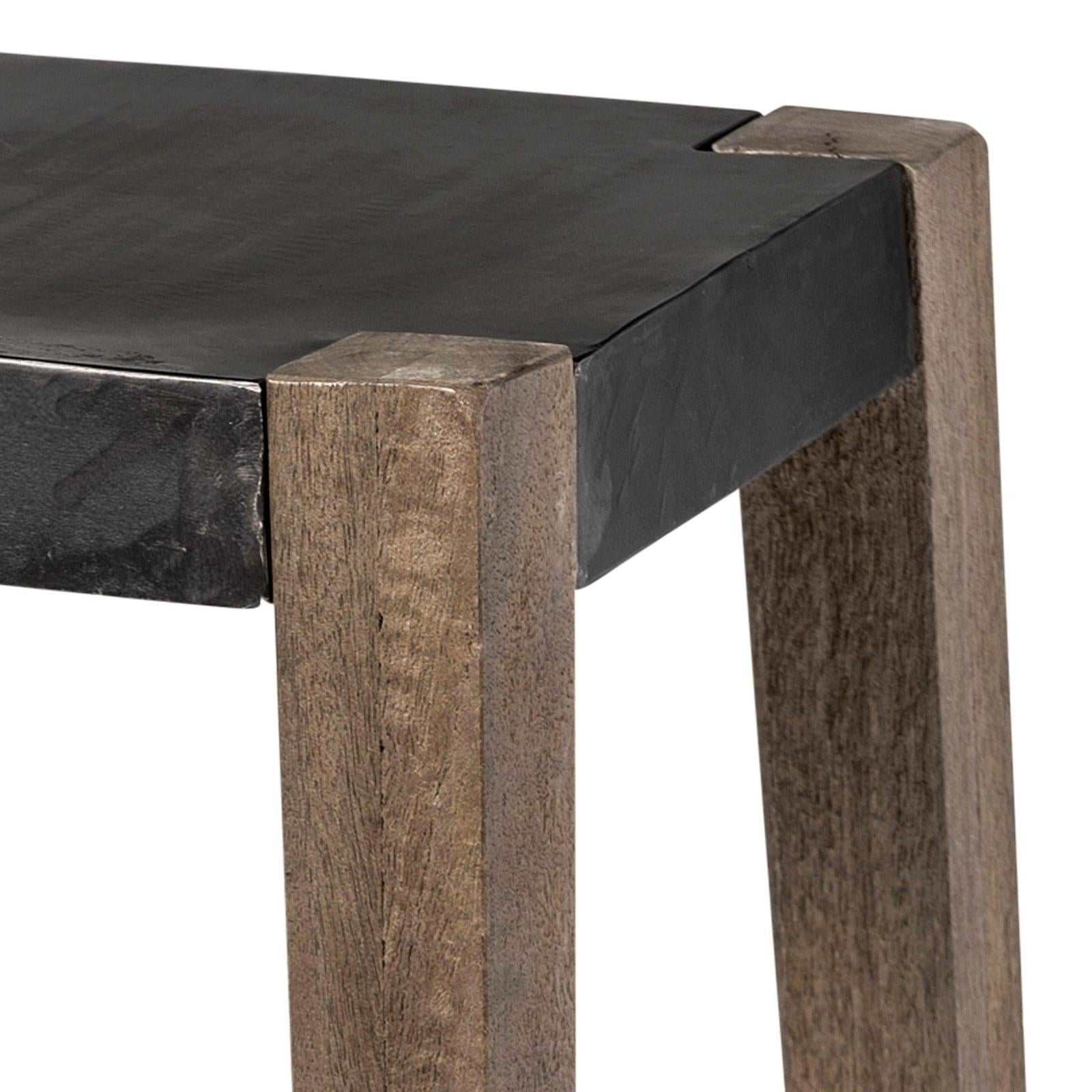 Mercana Nell Black Metal Seat & Foot Rest With Brown Wood Legs Stool