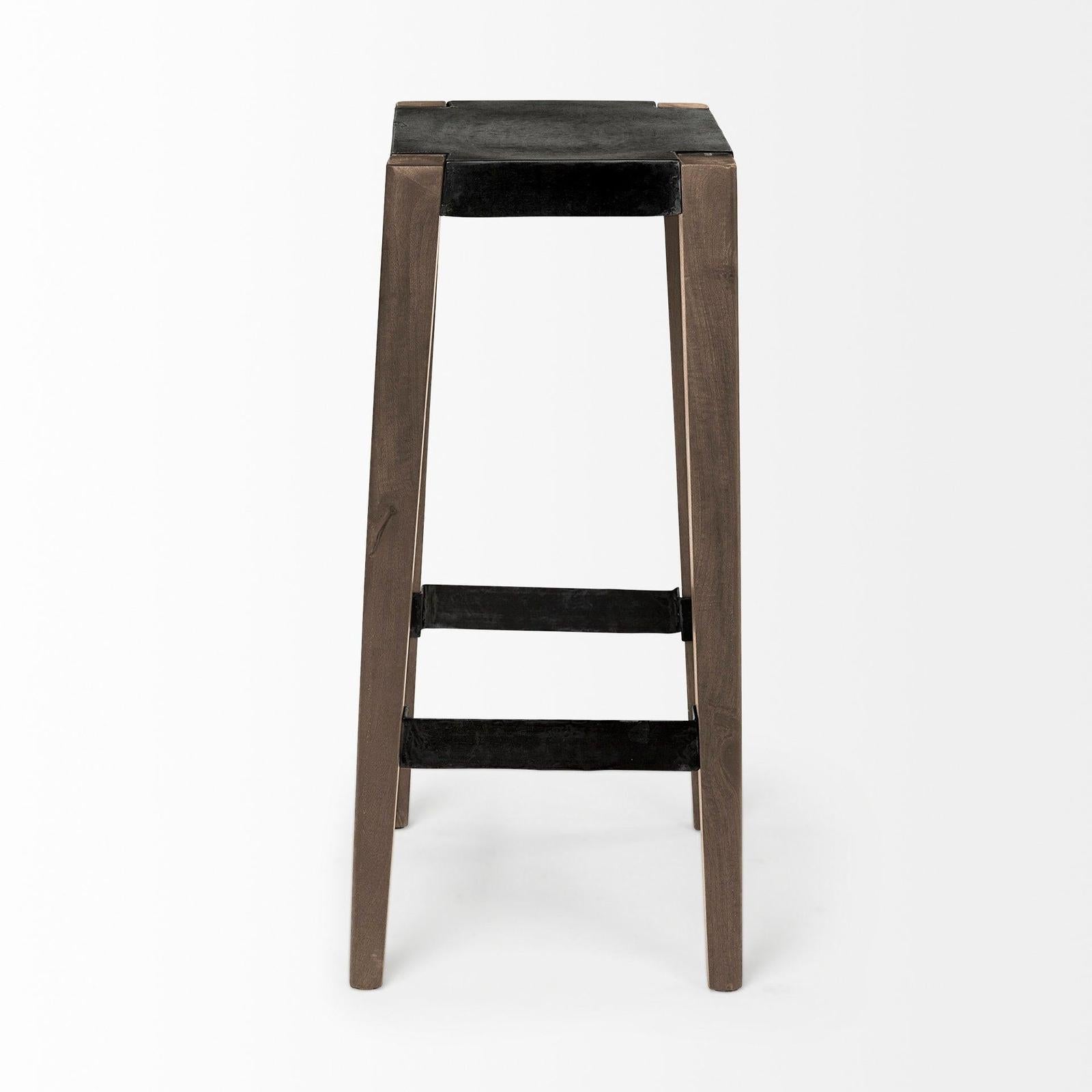 Mercana Nell Black Metal Seat & Foot Rest With Brown Wood Legs Stool