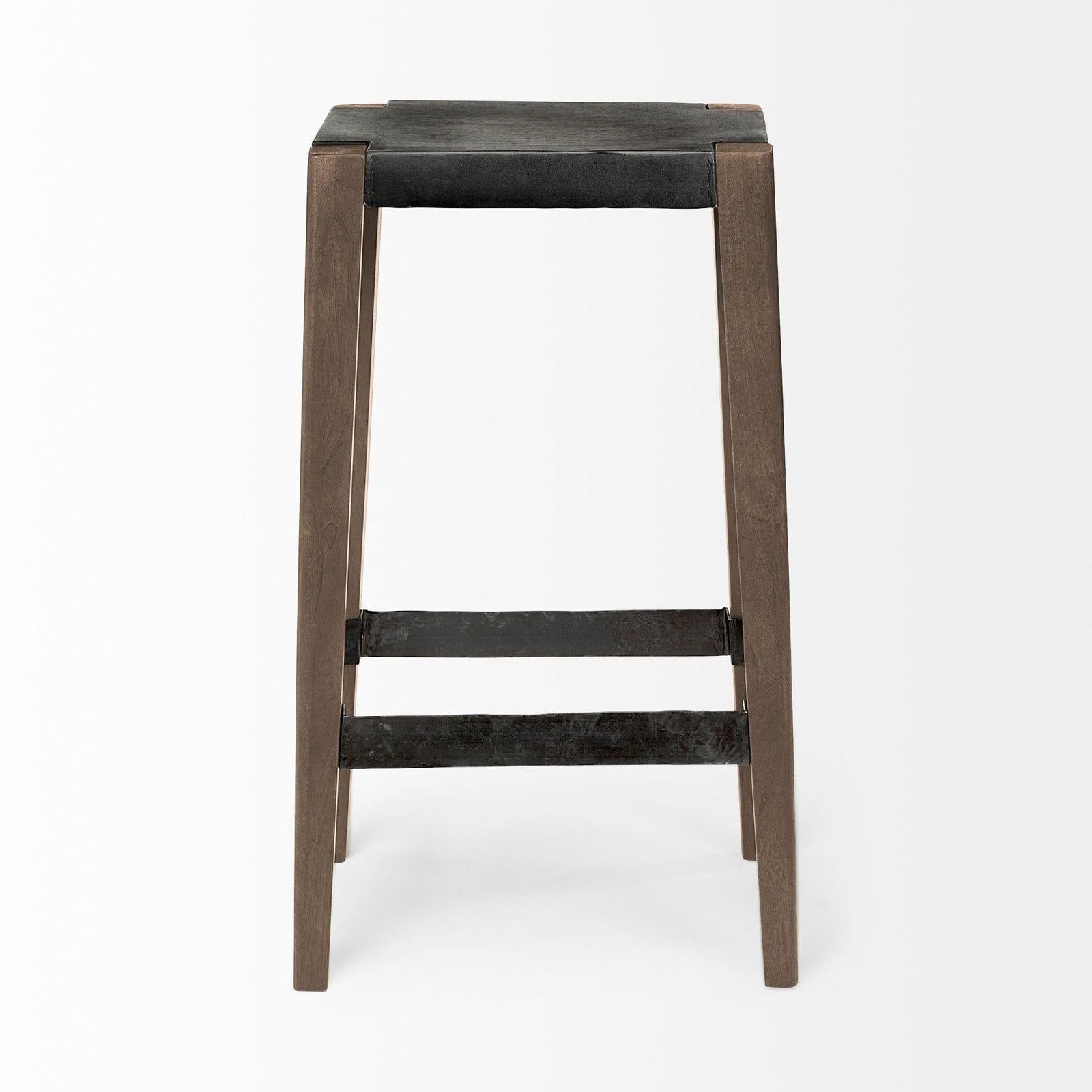 Mercana Nell Black Metal Seat & Foot Rest With Brown Wood Legs Stool