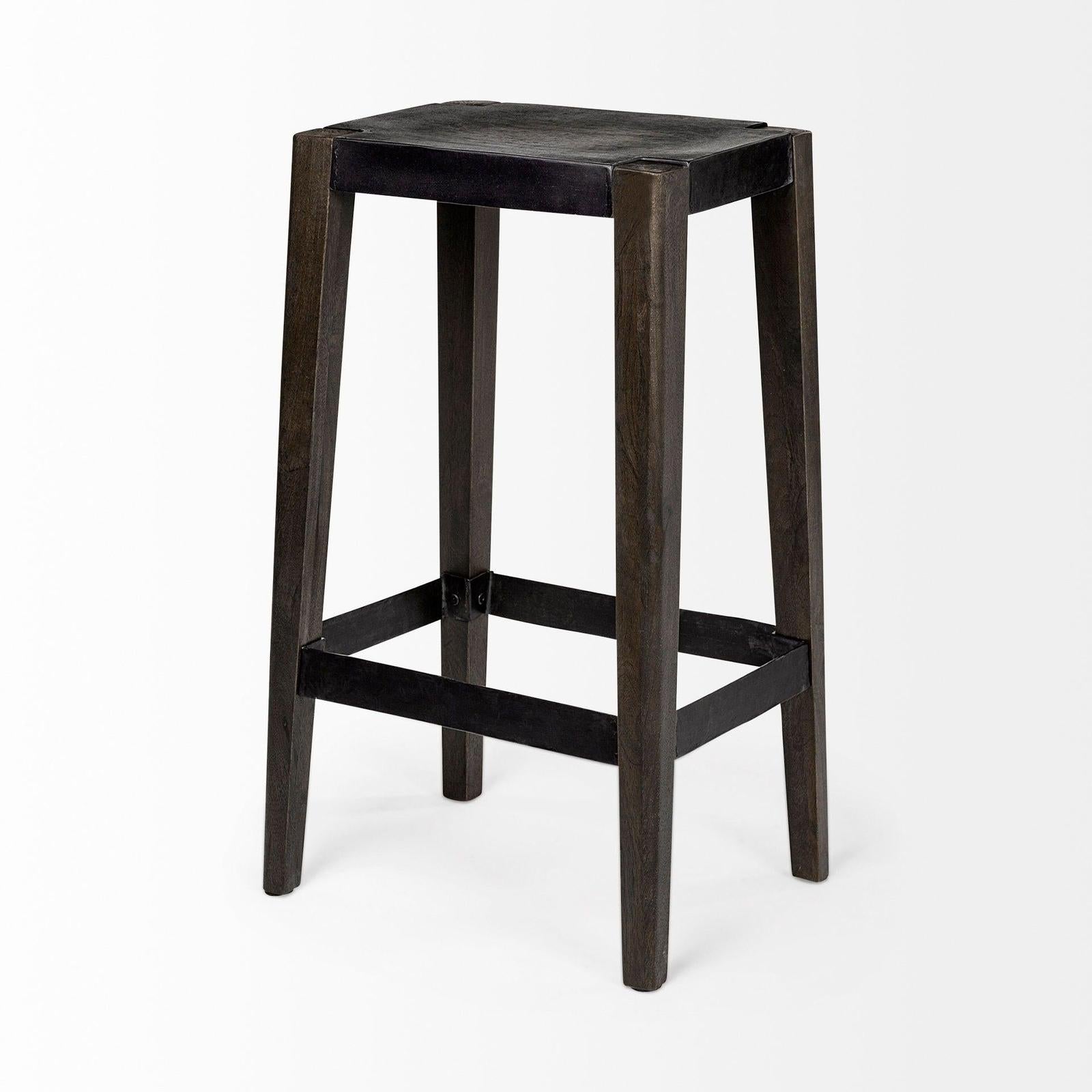 Mercana Nell Black Metal Seat & Foot Rest With Brown Wood Legs Stool