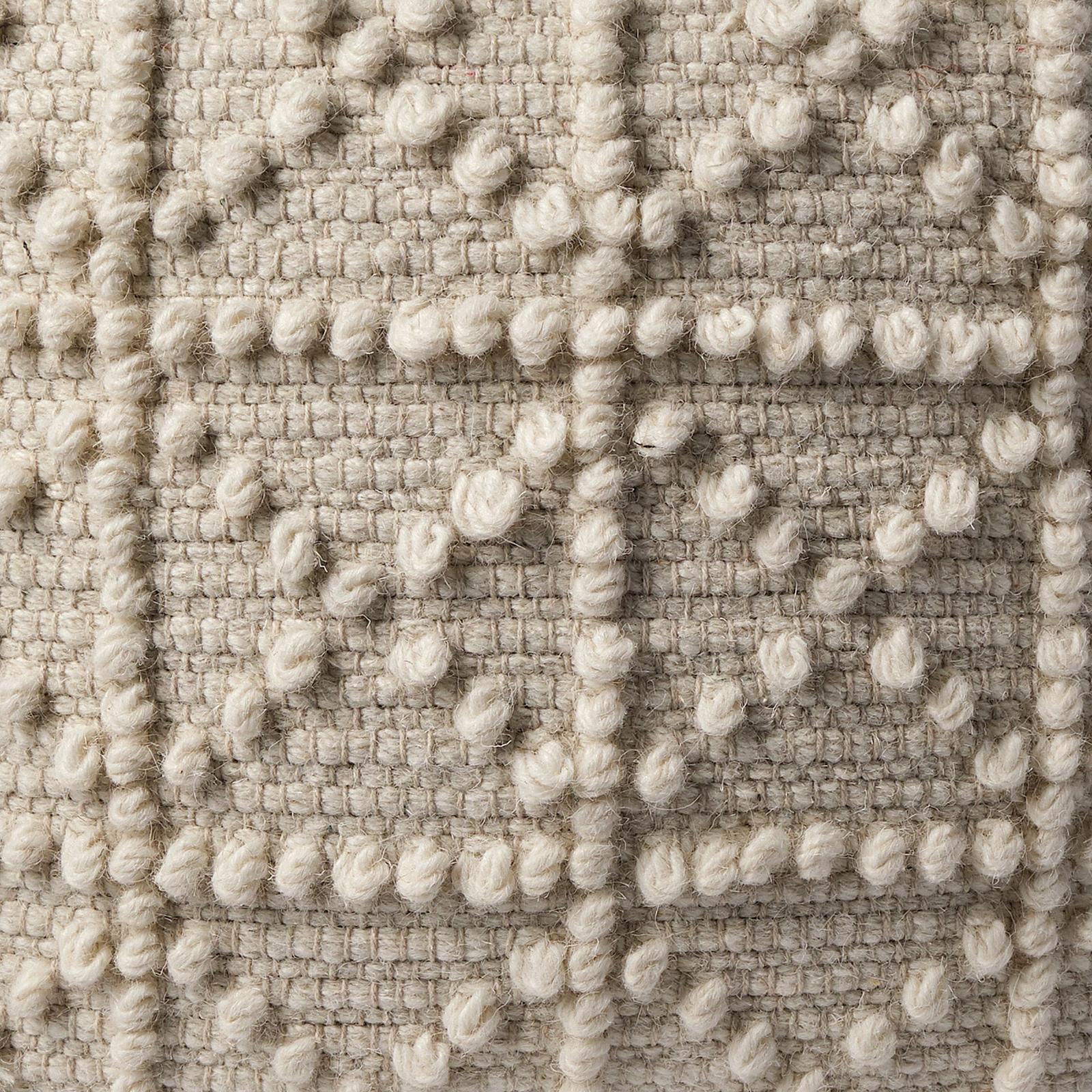 Mercana Leroy Square Cream Wool Pouf w/ Popcorn Detail