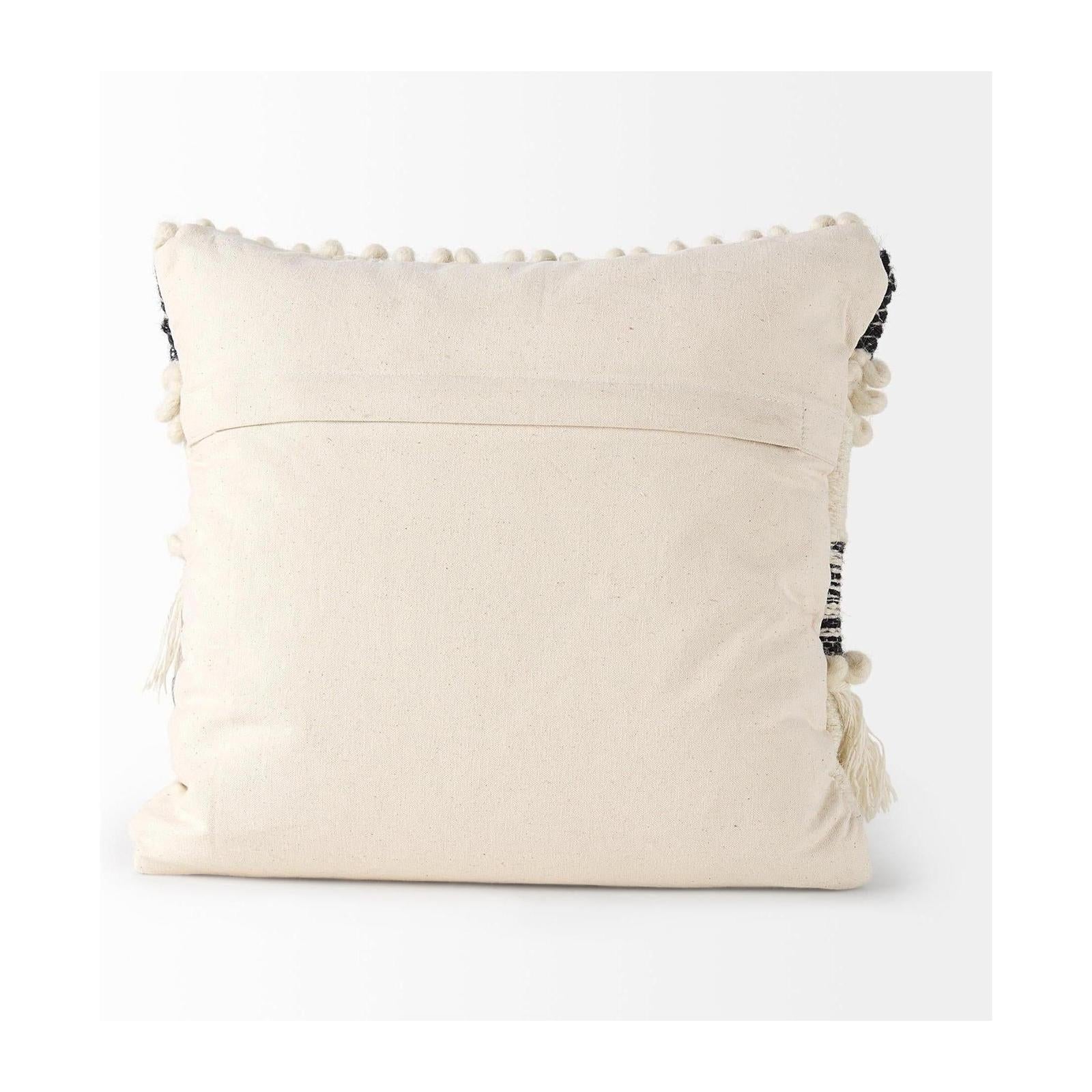 Mercana Beardell 18 x 18 Cream And Black Details With Tassels Decorative Pillow Cover Clearance
