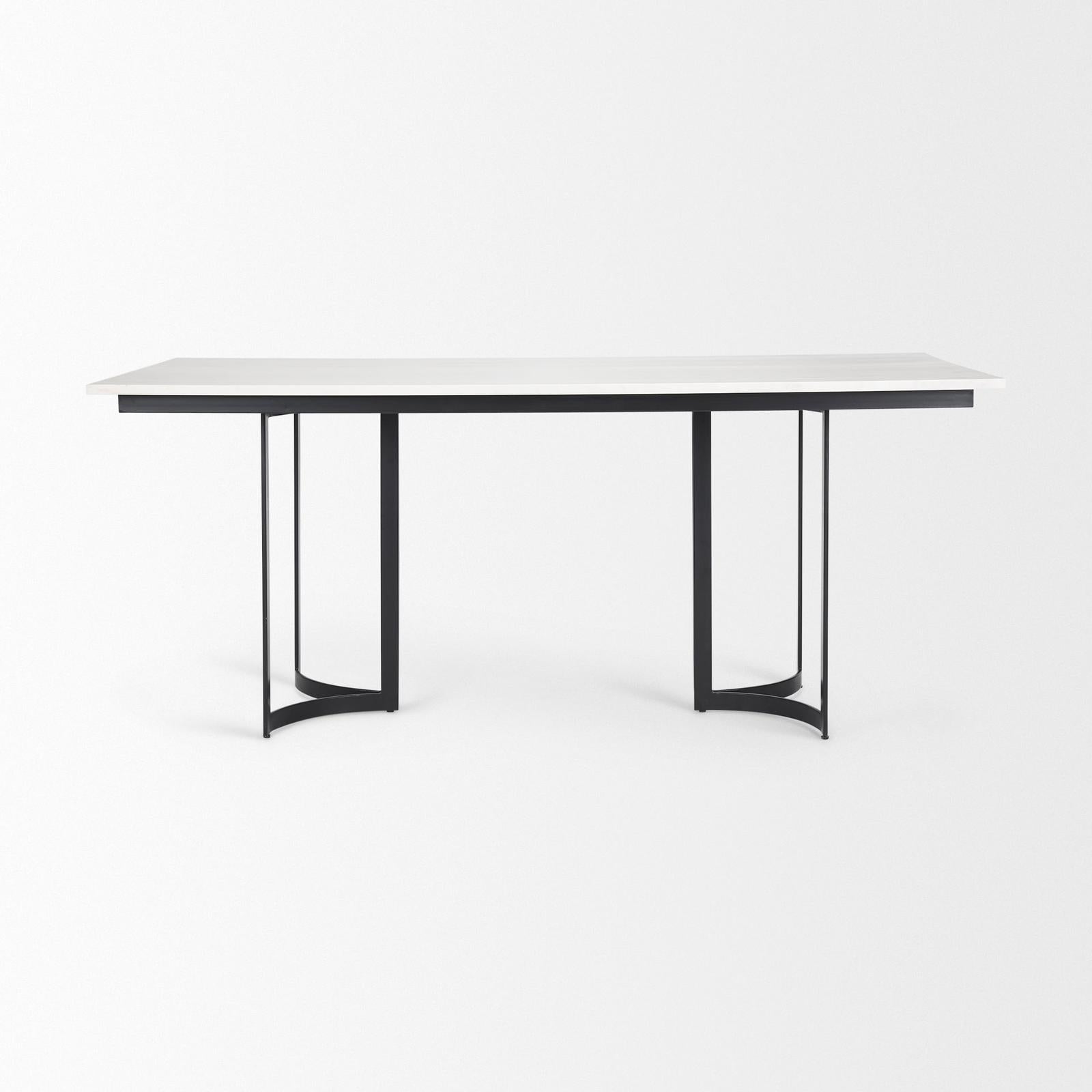Mercana Tanner White Marble Top Black Metal Base Dining Table Clearance